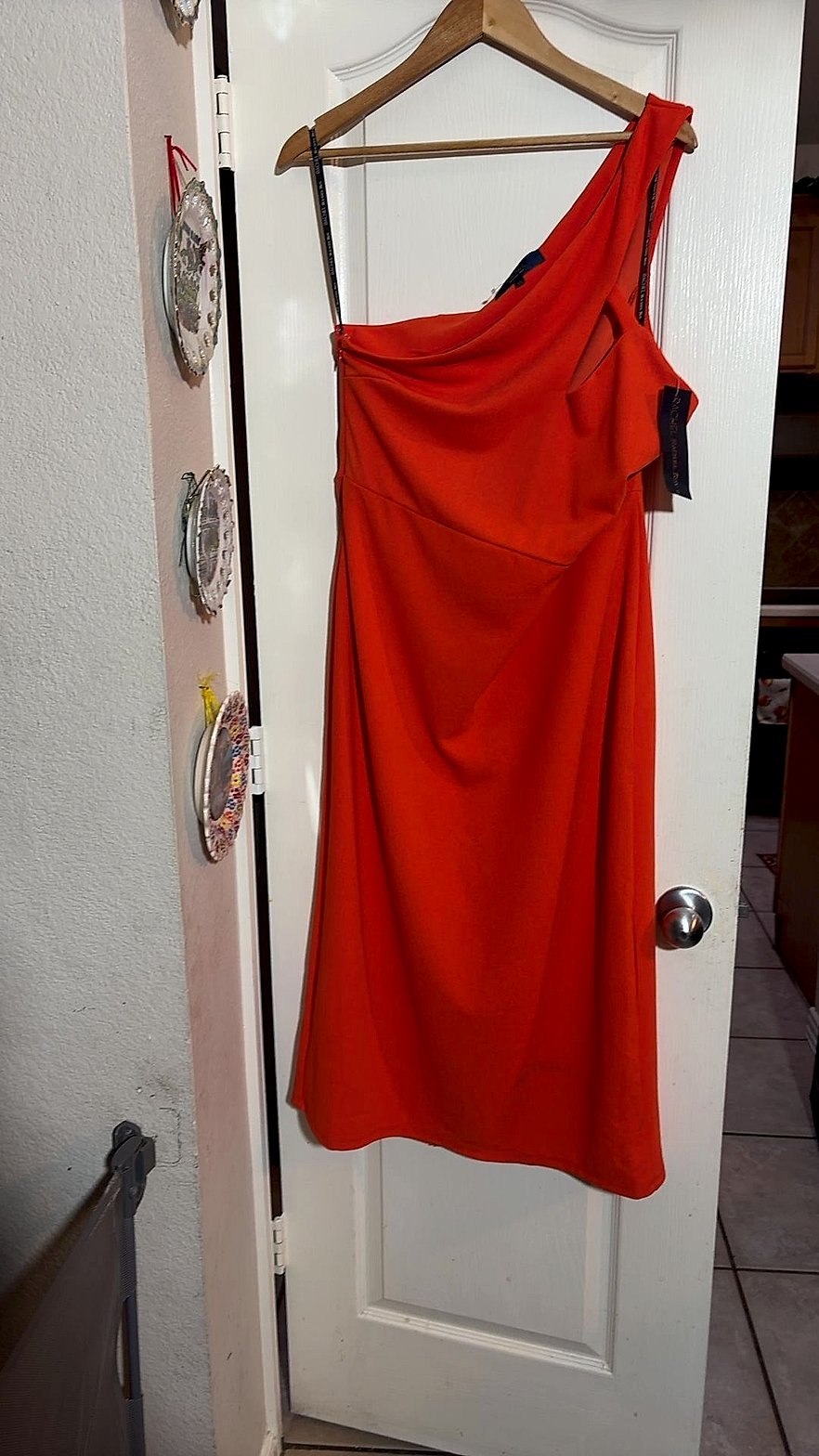 RACHEL Rachel Roy One-Shoulder Sheath Dress in Orange-Red, Size XXL, NWT