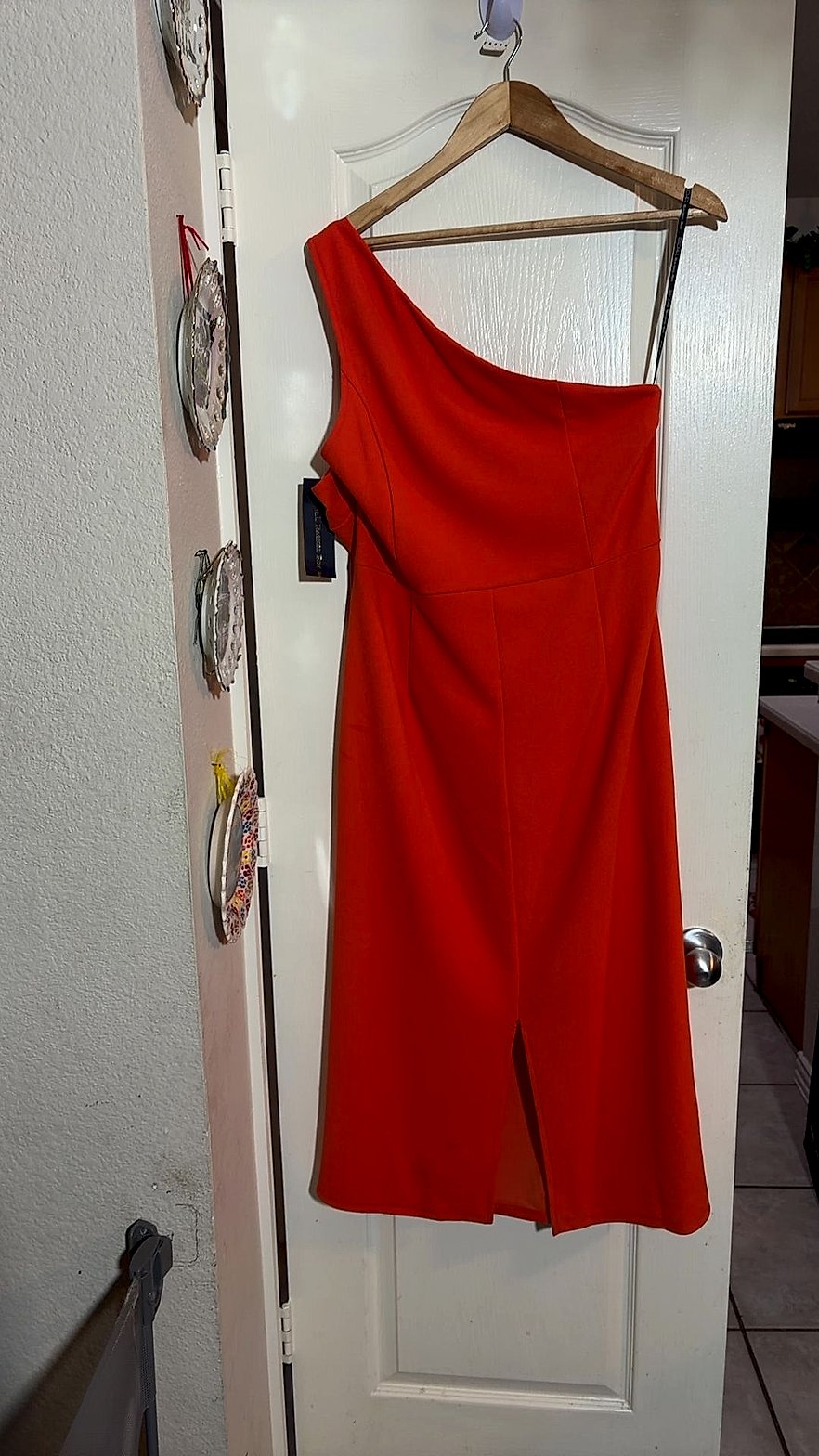 RACHEL Rachel Roy One-Shoulder Sheath Dress in Orange-Red, Size XXL, NWT