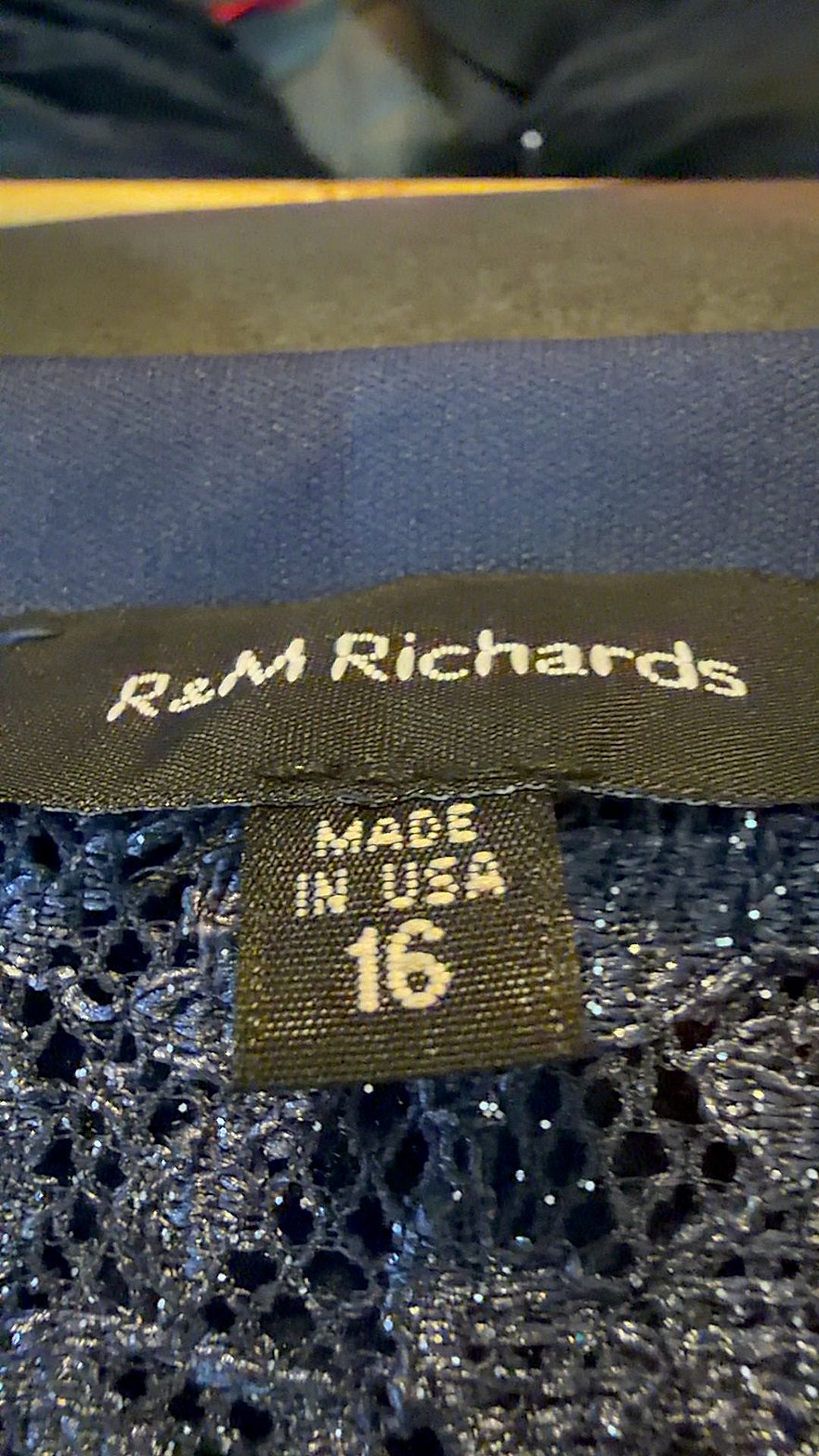 R&M Richards Navy Blue Sequin Lace Sleeveless Shell Top, Size 16