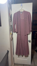 R&M Richards Two-Piece Mauve Chiffon Dress with Matching Jacket, Rhinestone Scroll Embellishment, Size 14