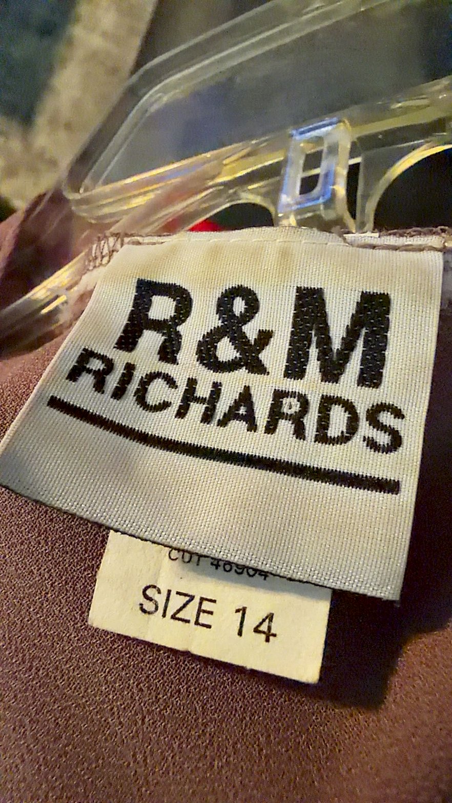 R&M Richards Two-Piece Mauve Chiffon Dress with Matching Jacket, Rhinestone Scroll Embellishment, Size 14