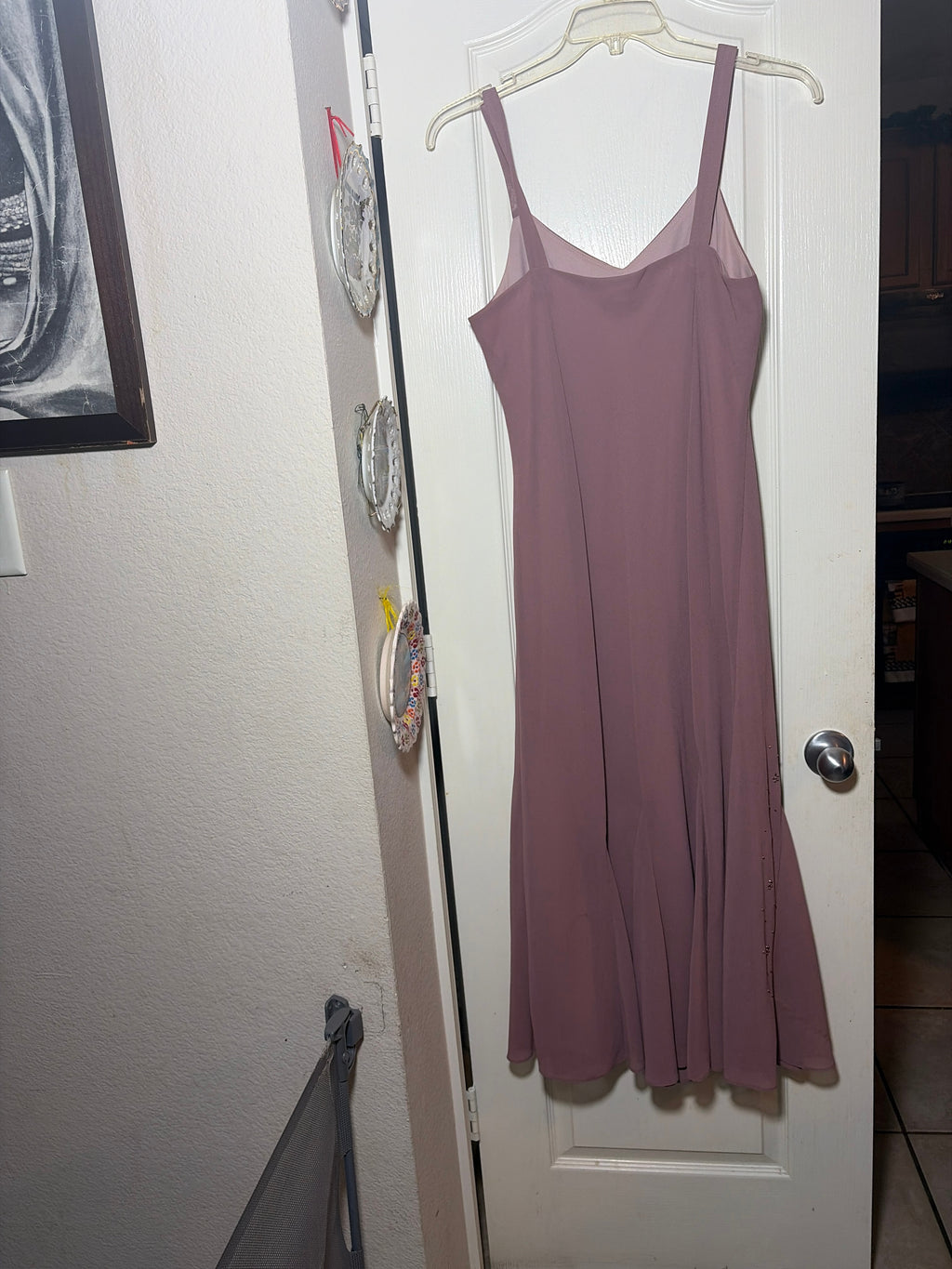 R&M Richards Two-Piece Mauve Chiffon Dress with Matching Jacket, Rhinestone Scroll Embellishment, Size 14