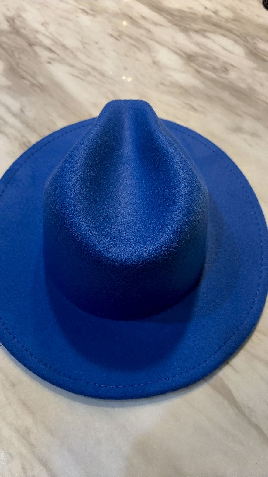 Royal Blue Wide-Brim Felt Fedora Hat, Size 57 (US 7 1/8)