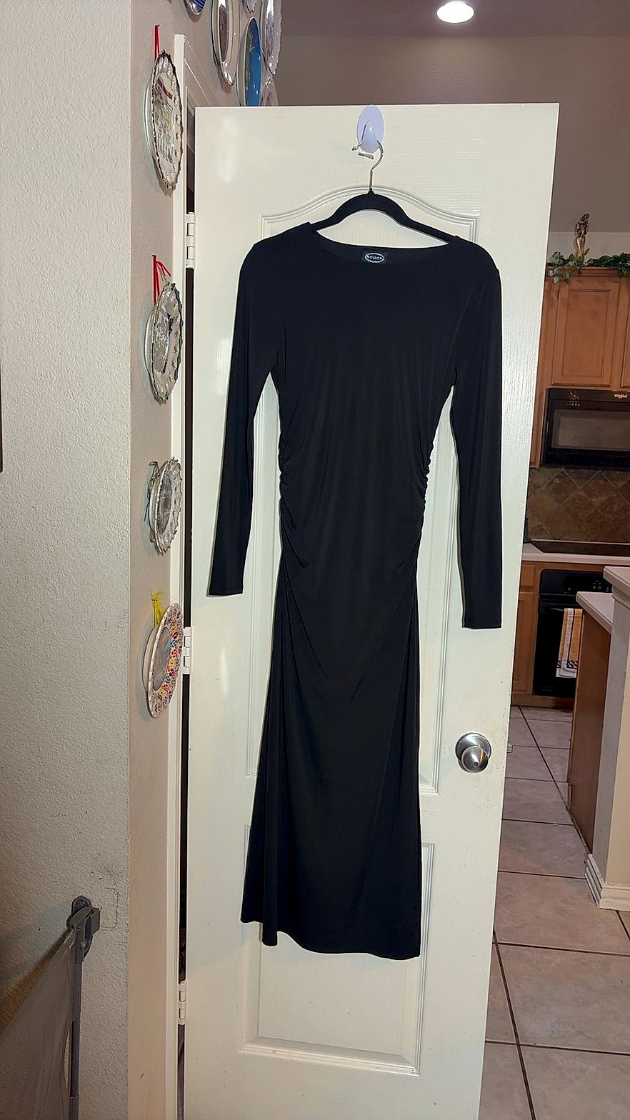 Scoop Women's Black Ruched Long Sleeve Midi Dress Size XS Very Good Condition