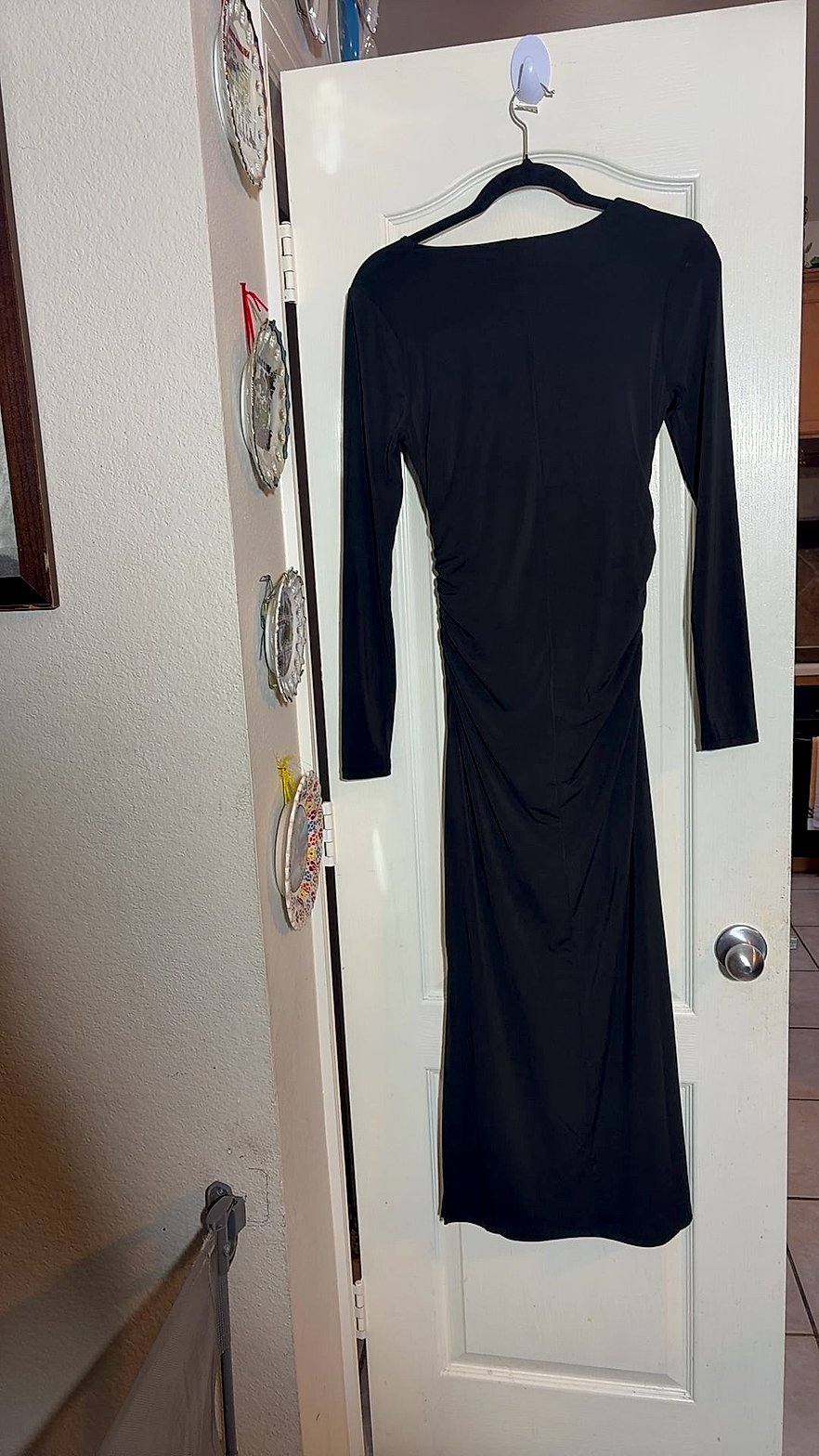 Scoop Women's Black Ruched Long Sleeve Midi Dress Size XS Very Good Condition