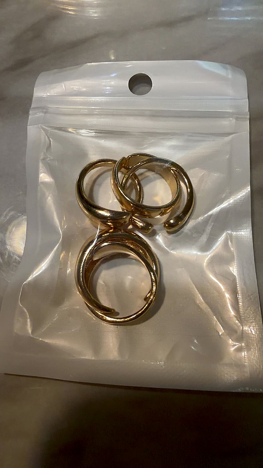 Set of 3 Gold-Tone Adjustable Open Chunky Dome Rings