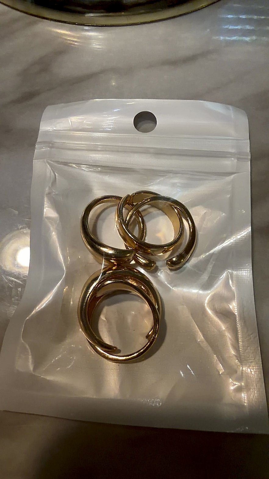 Set of 3 Gold-Tone Adjustable Open Chunky Dome Rings