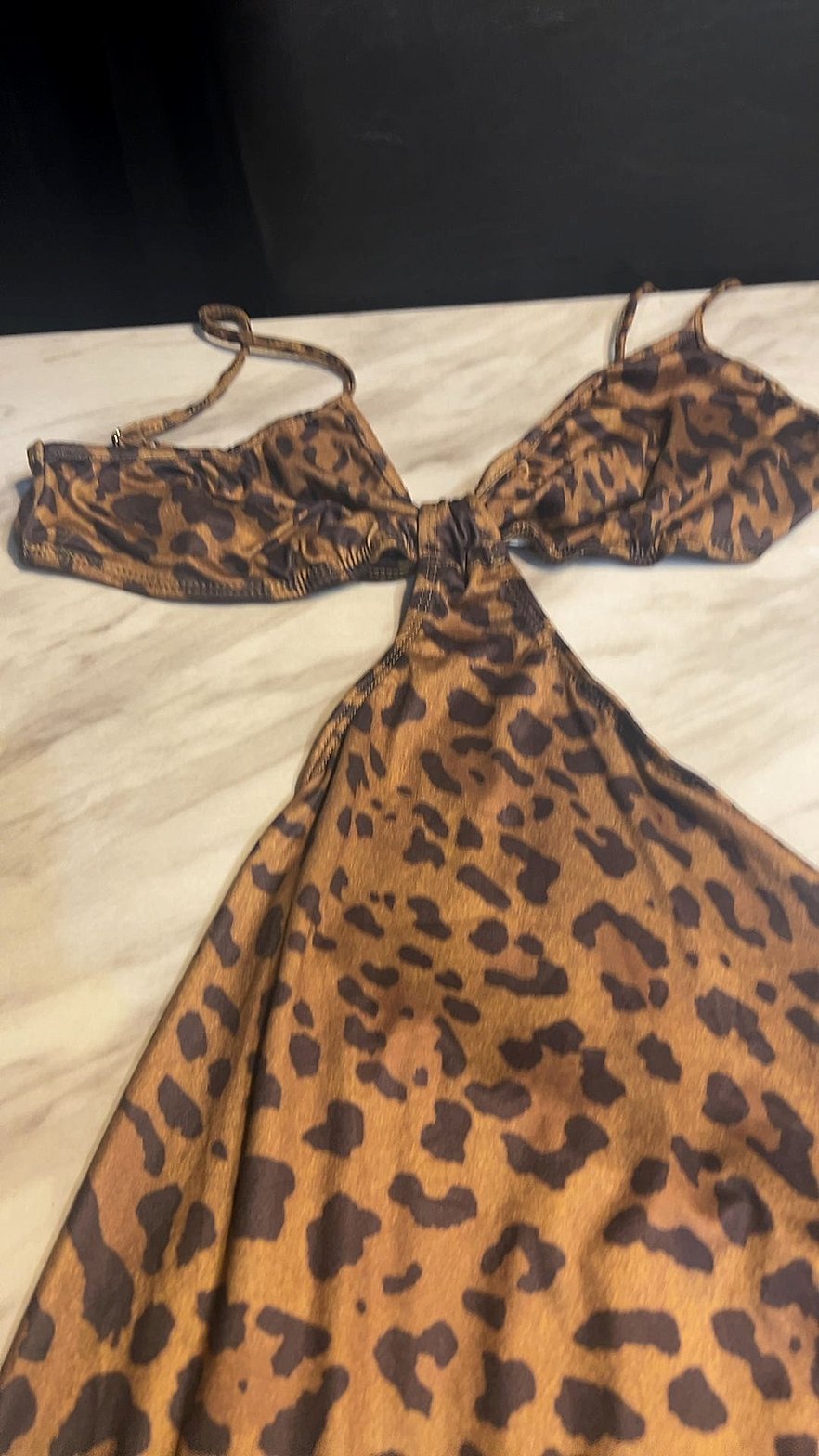 Shein Leopard Print Halter Cut-Out Maxi Dress Very Good Condition
