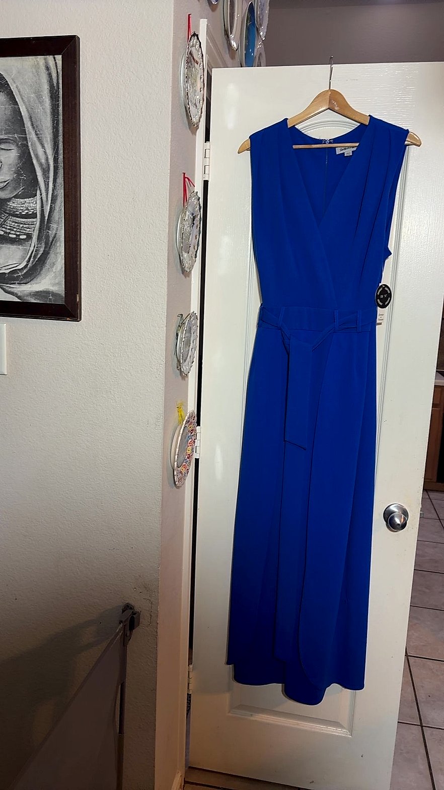 Shelby & Palmer Cobalt Blue Sleeveless Faux-Wrap Maxi Dress, Size 18W