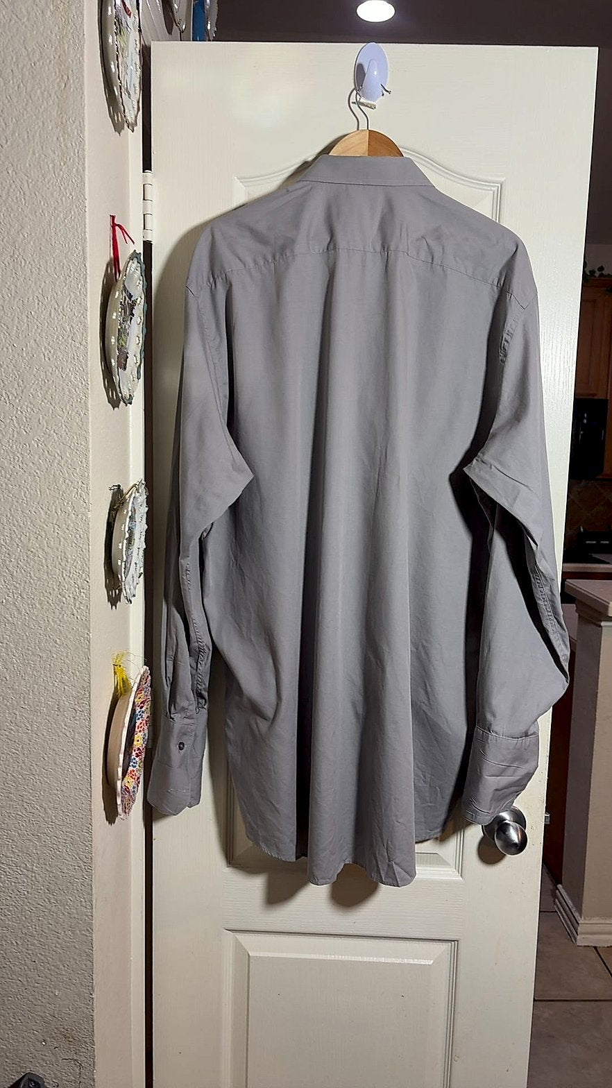 Stacy Adams Regular Fit Men's Gray Dress Shirt, Size 18 36/37 (French Cuff)