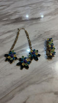 Statement Floral Cabochon & Rhinestone Necklace and Bracelet Set