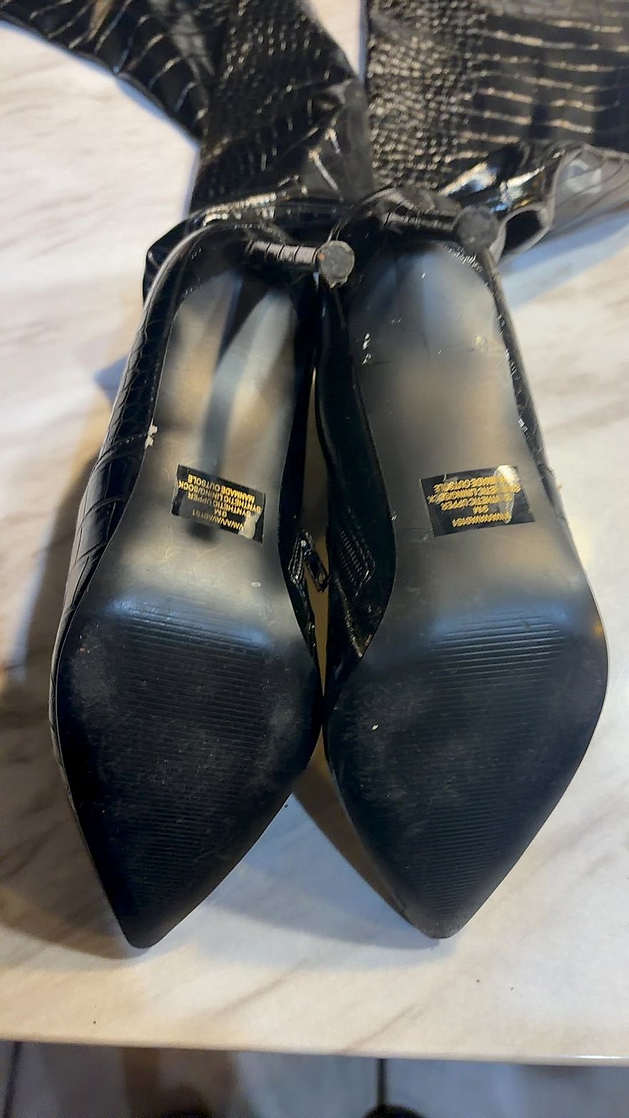 Steve Madden Black Croc Embossed Knee-High Stiletto Boots