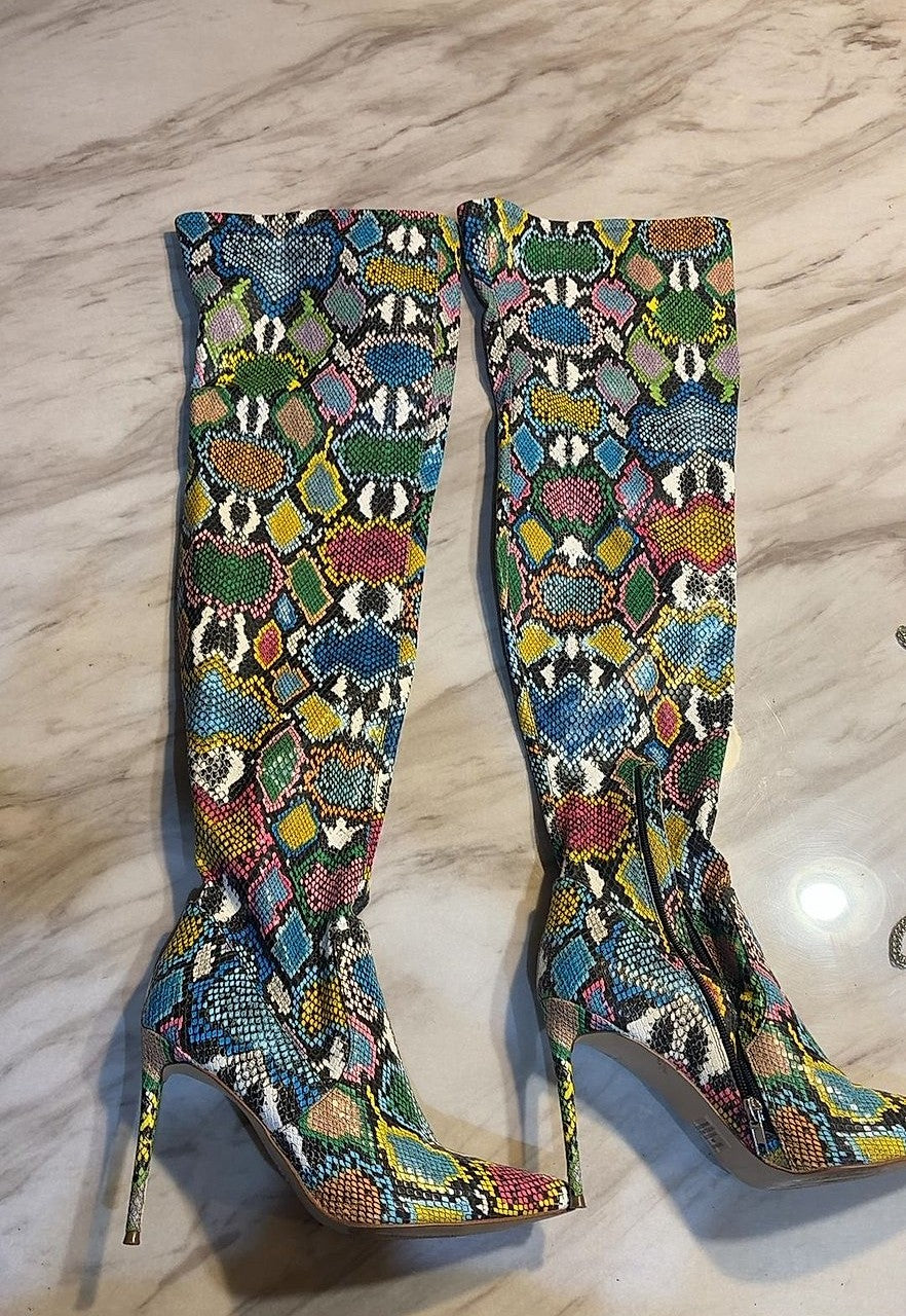 Steve Madden Multicolor Snakeskin Print Over-the-Knee Stiletto Boots