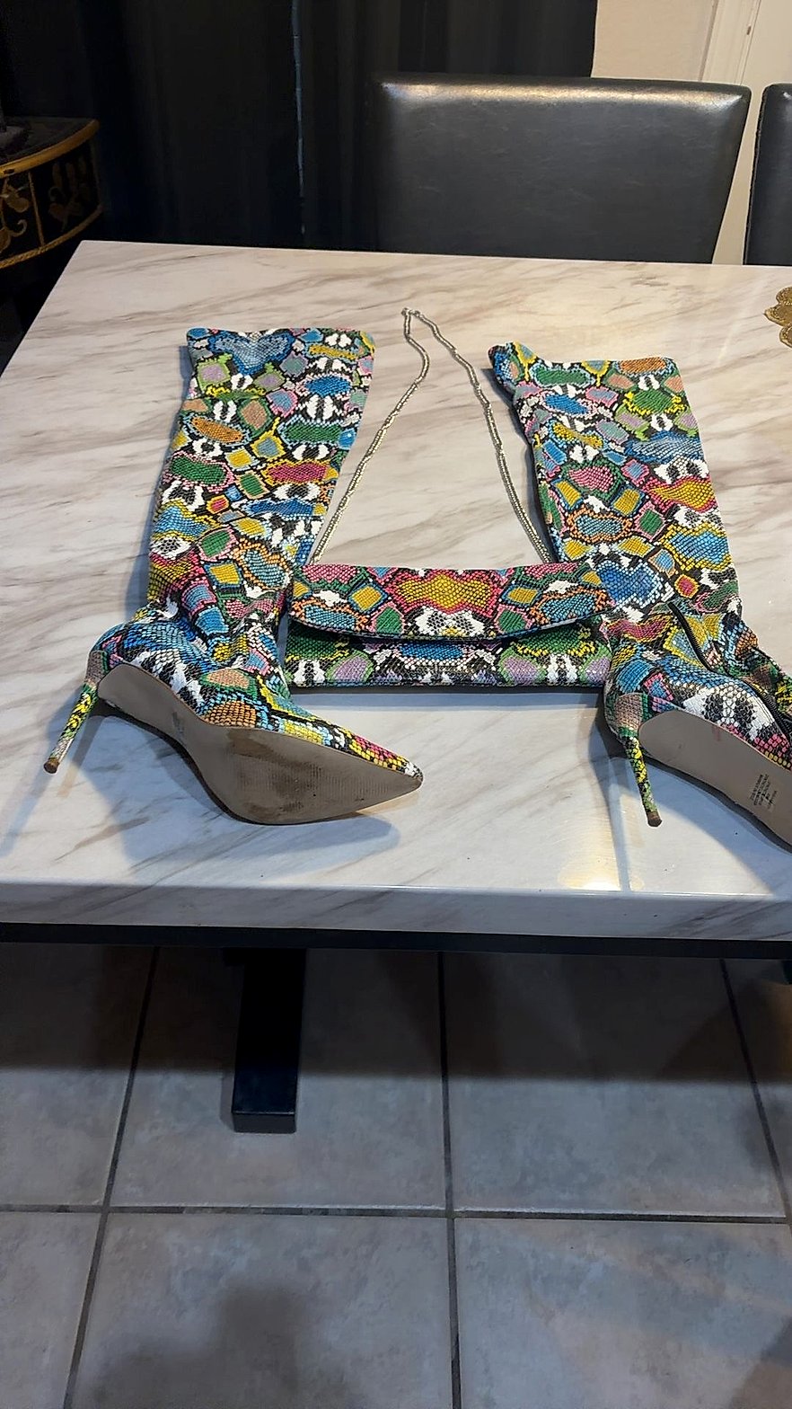 Steve Madden Multicolor Snakeskin Print Over-the-Knee Stiletto Boots