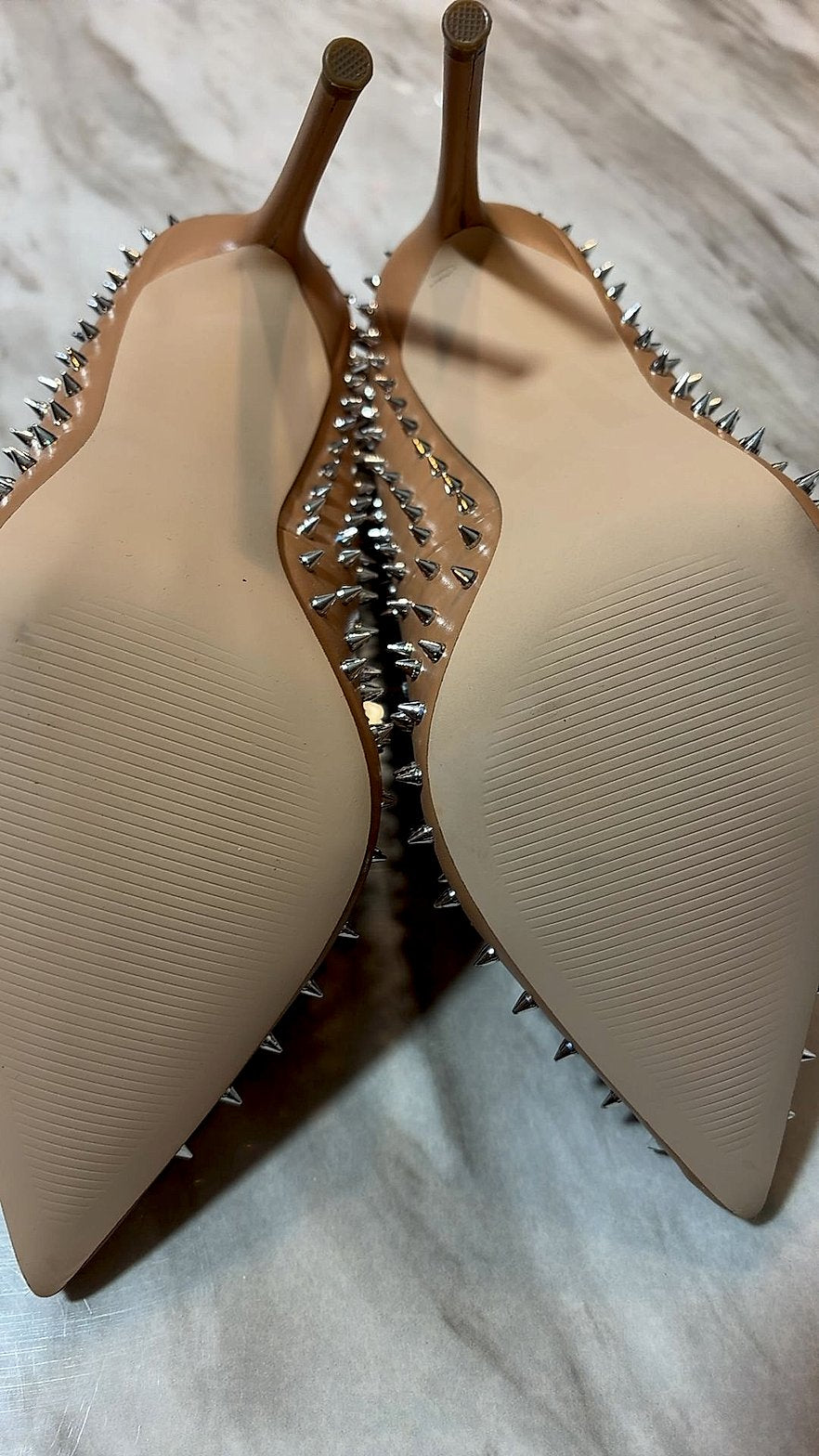 Steve Madden Nude Silver Spike-Stud Pointed-Toe Stiletto Pumps