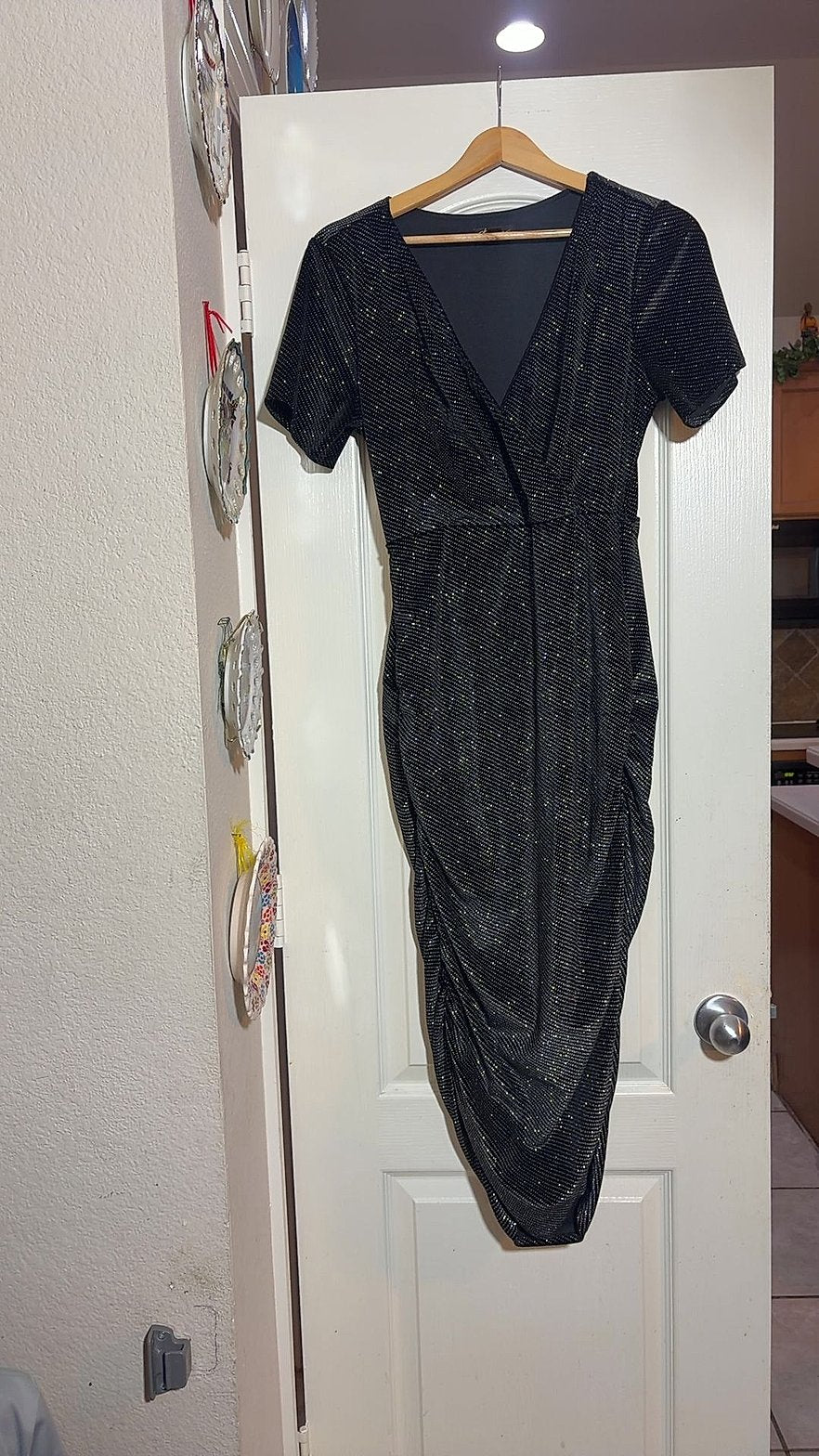 Thalia Sodi Glitter Knit Ruched Bodycon Midi Dress, Size M