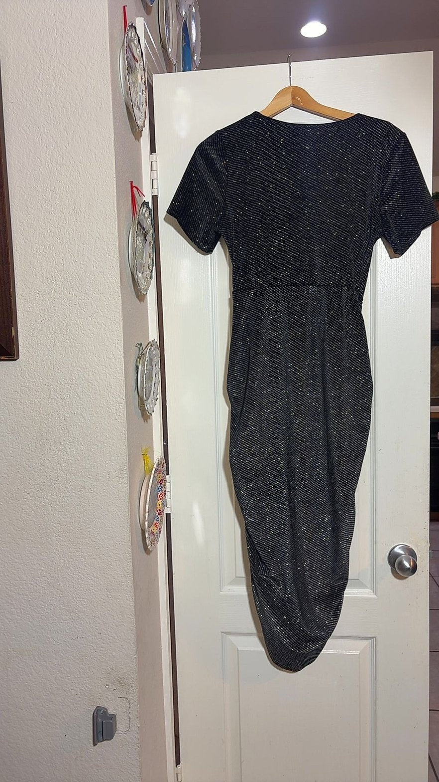 Thalia Sodi Glitter Knit Ruched Bodycon Midi Dress, Size M