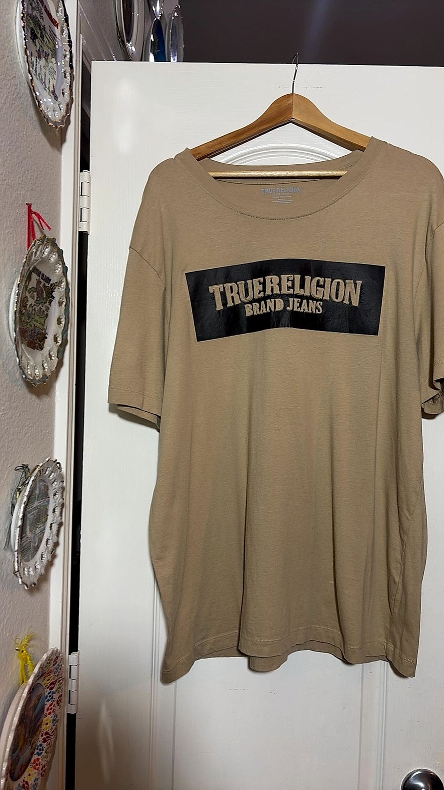 True Religion Brand Jeans Men's Tan Box Logo T-Shirt