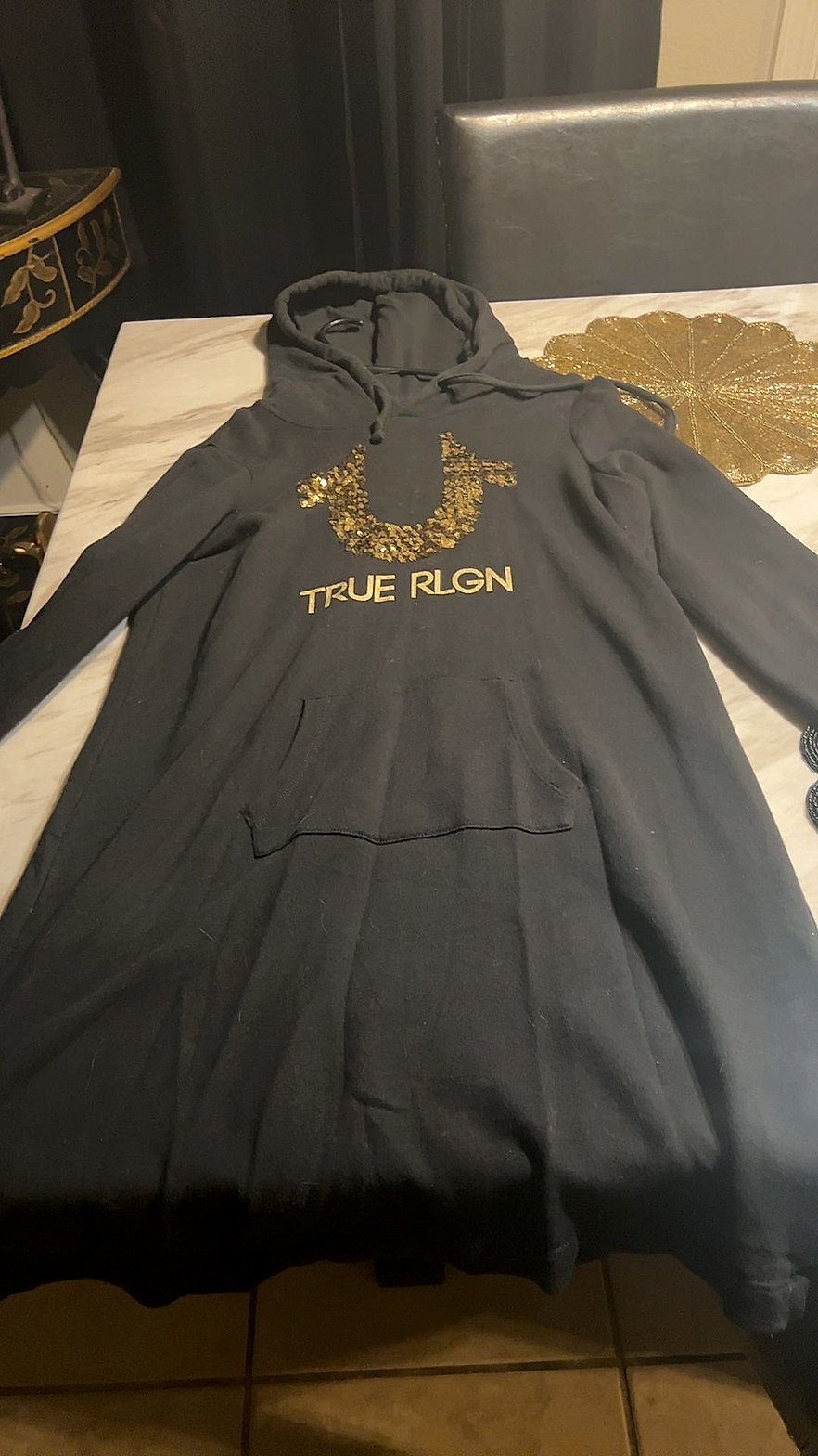 True Religion Sequin Horseshoe Logo Pullover Hoodie Dress Very Good