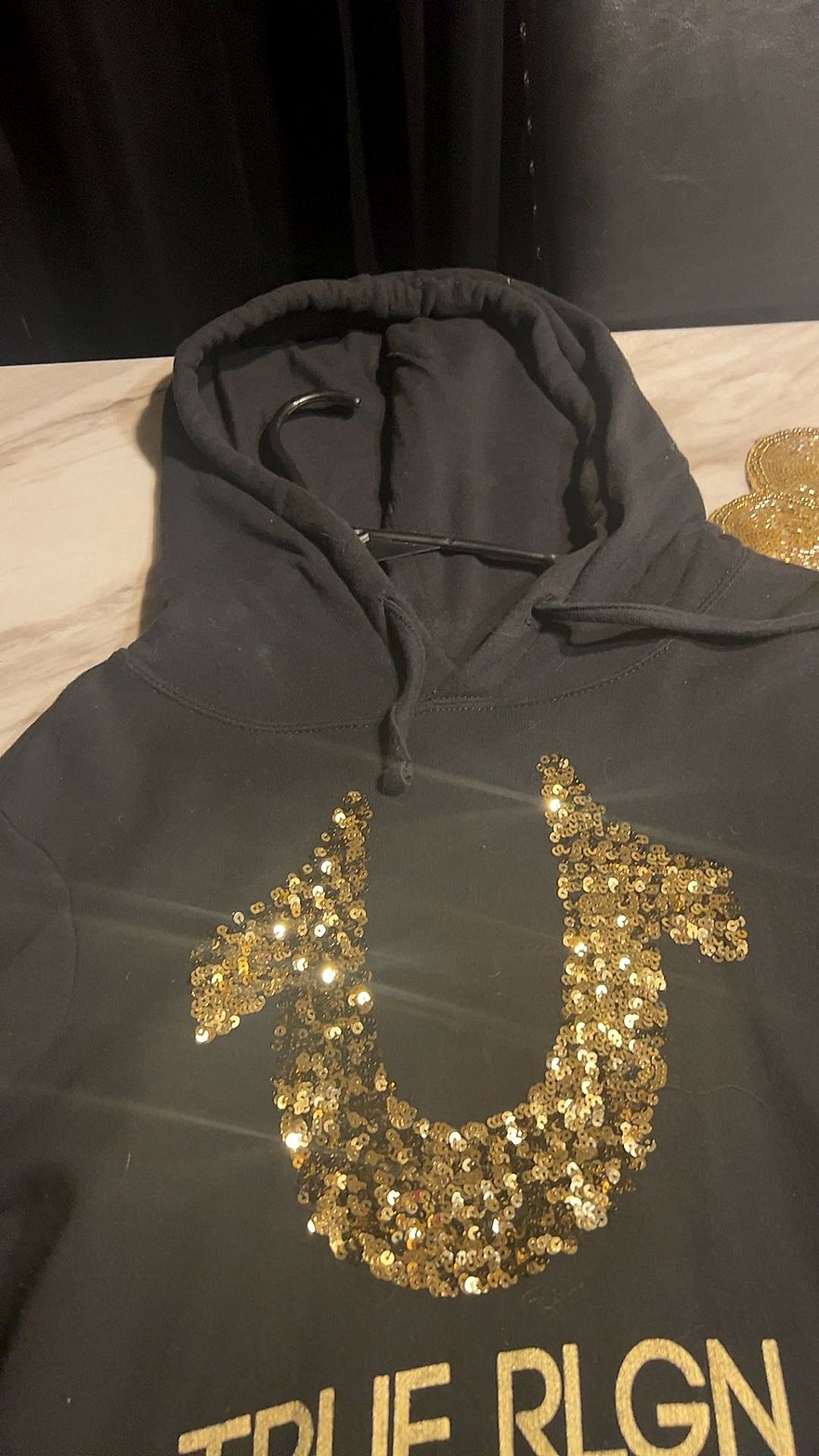 True Religion Sequin Horseshoe Logo Pullover Hoodie Dress Very Good