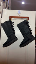 UGG Bailey Bow Tall Black Suede Sheepskin Boots