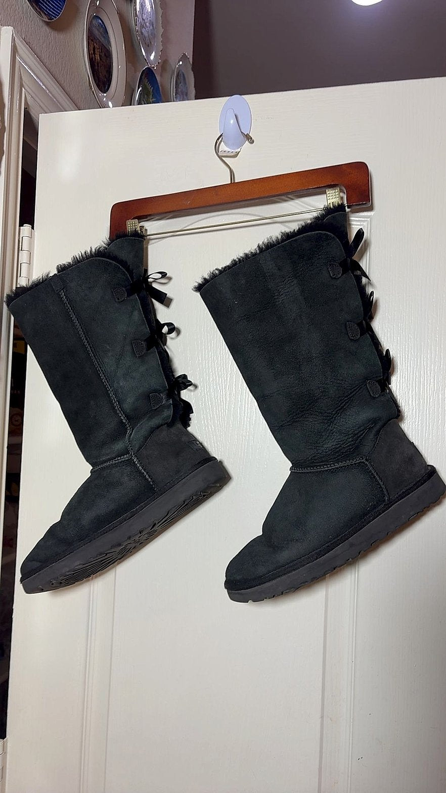 UGG Bailey Bow Tall Black Suede Sheepskin Boots