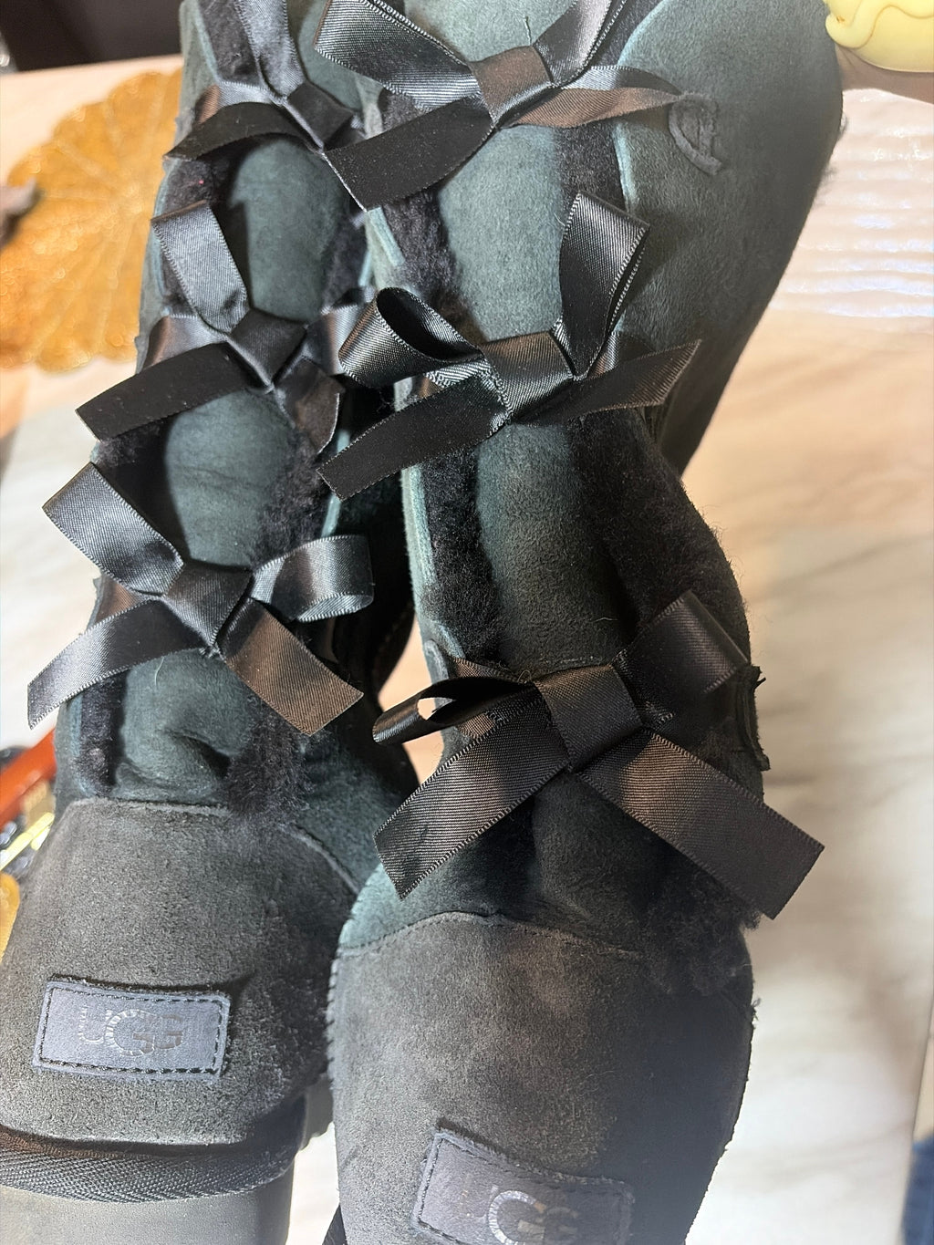 UGG Bailey Bow Tall Black Suede Sheepskin Boots