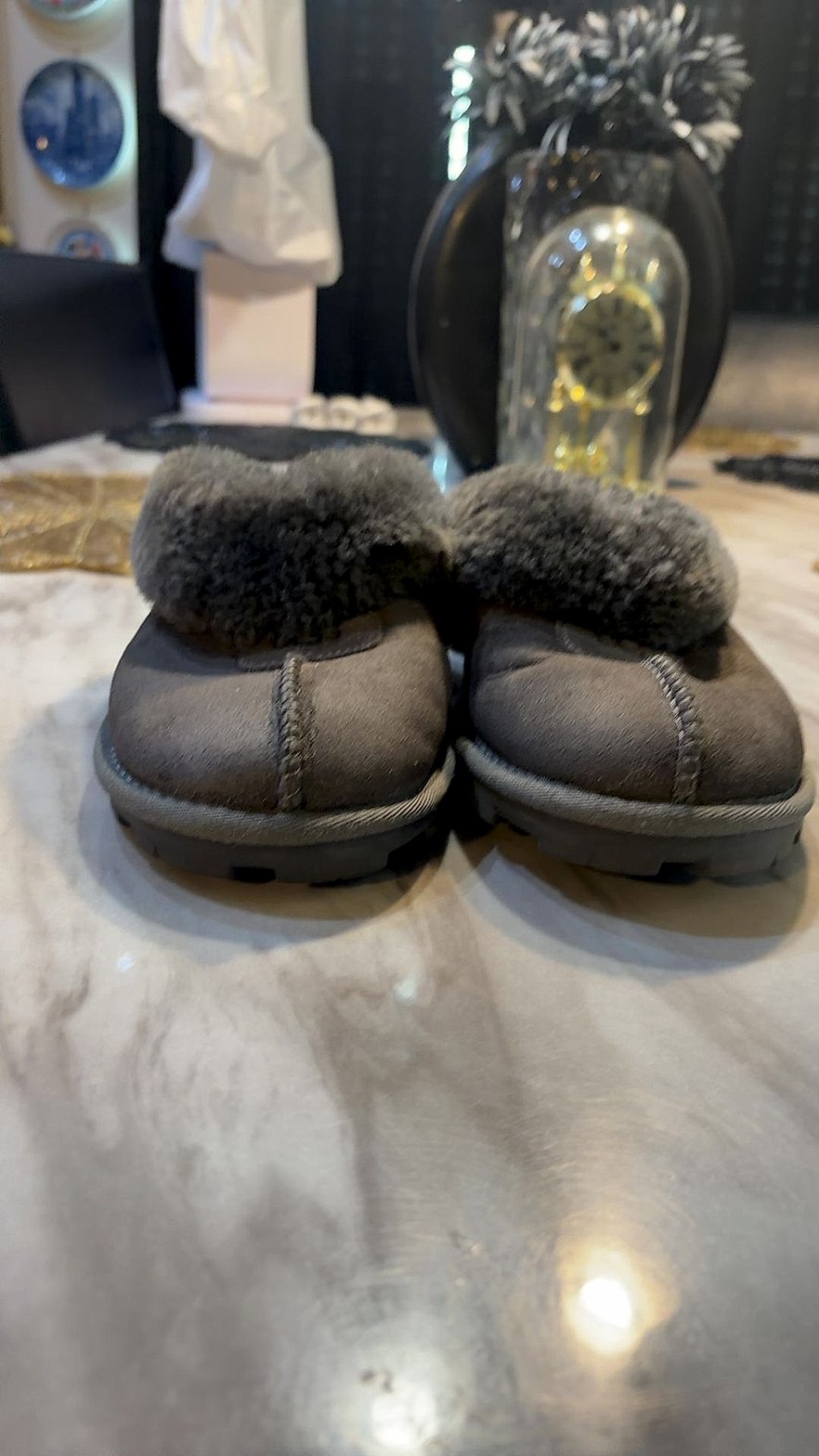 UGG Coquette Grey Suede Sheepskin Slippers