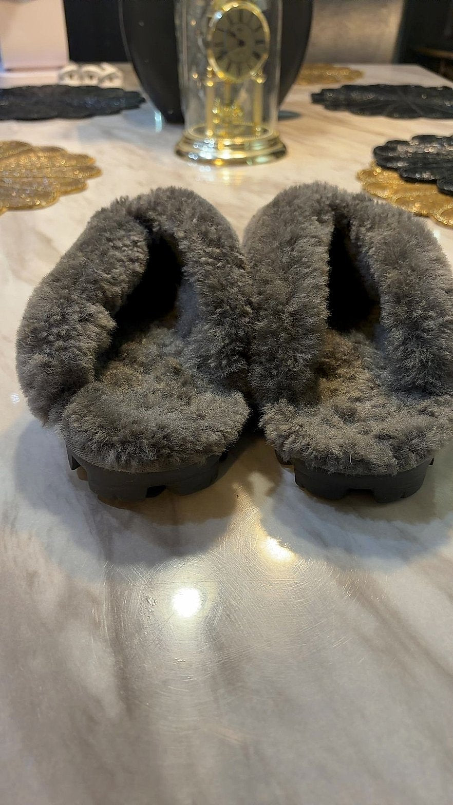 UGG Coquette Grey Suede Sheepskin Slippers