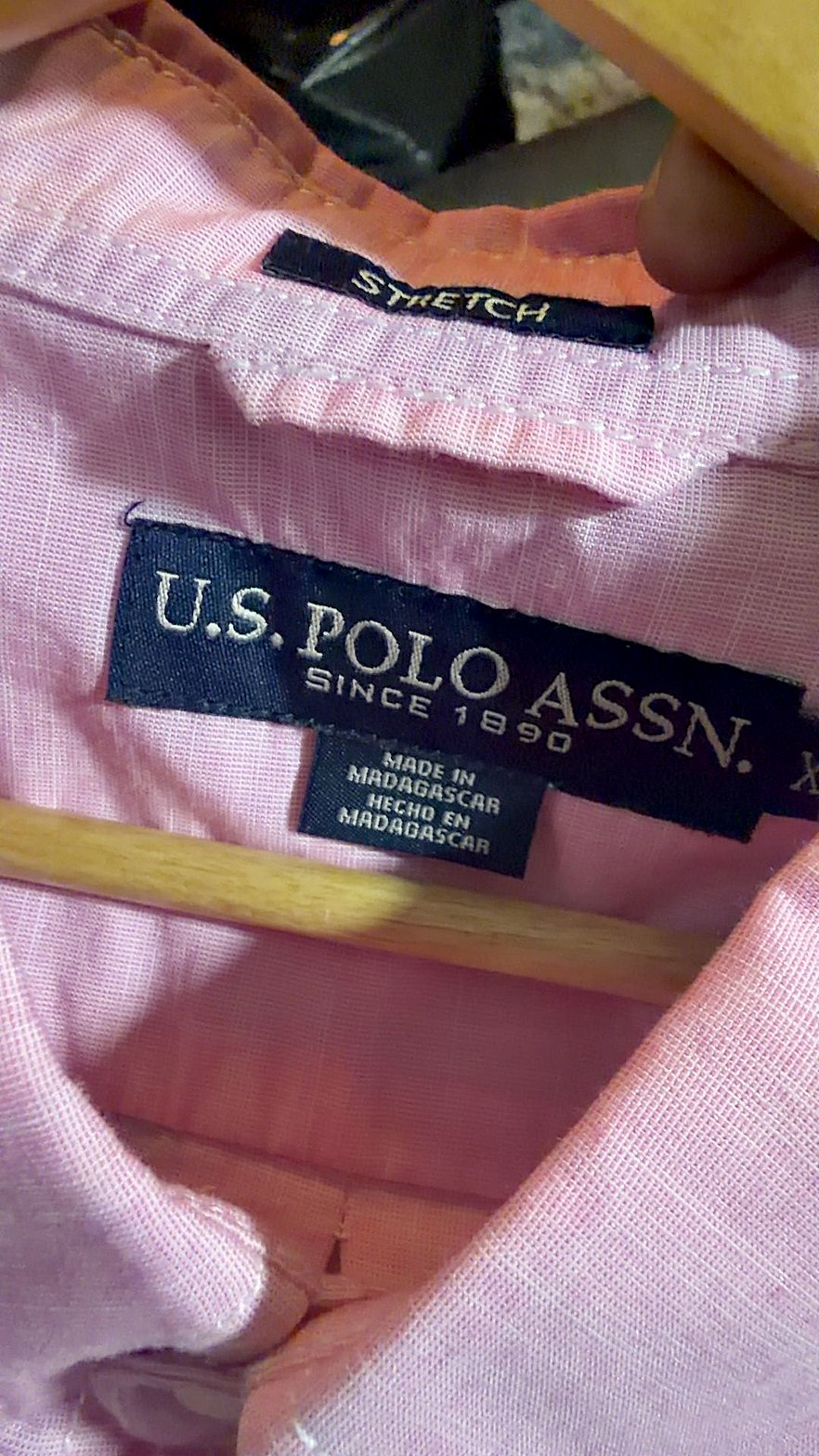 U.S. Polo Assn. Men's Short-Sleeve Button-Down Shirt, Pink Chambray, Size XL