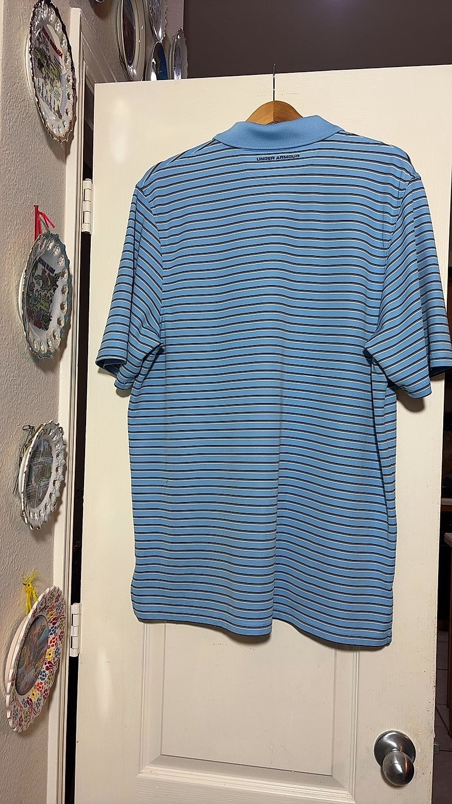 Under Armour Men's Striped Performance Golf Polo Shirt, Light Blue