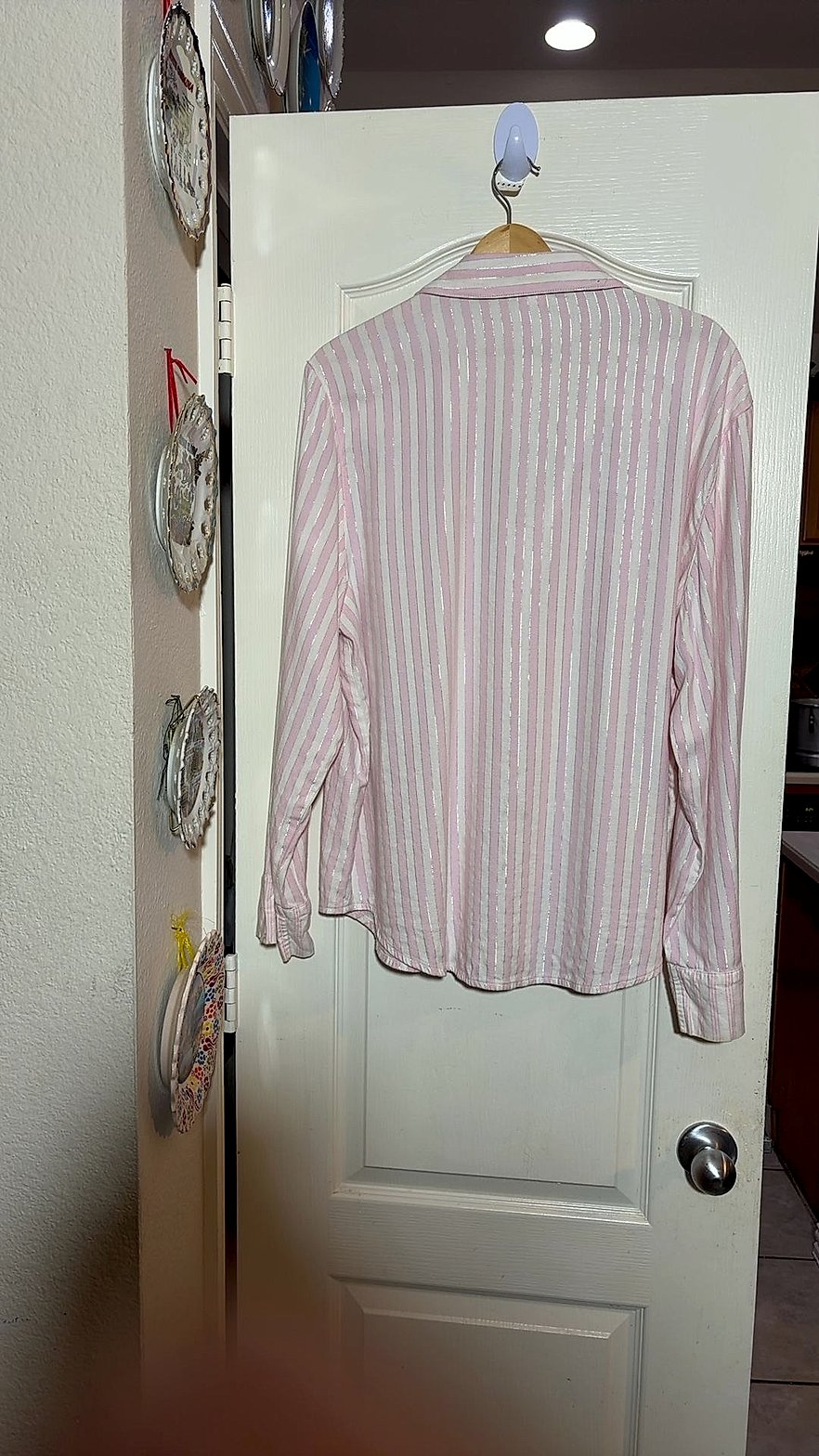 Victoria's Secret Pink & White Metallic Stripe Sleep Shirt / Pajama Top, Size XL