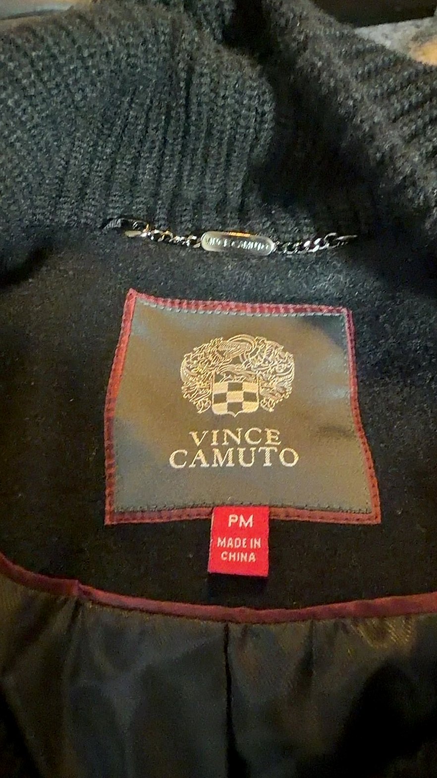 Vince Camuto Women's Black Wool-Blend Coat with Knit Shawl Collar and Toggle Closure, Size PM
