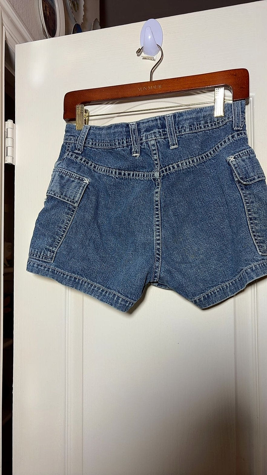 Vintage Abercrombie & Fitch Women's Denim Cargo Shorts with Drawstring Waist, Made in USA, Size XS