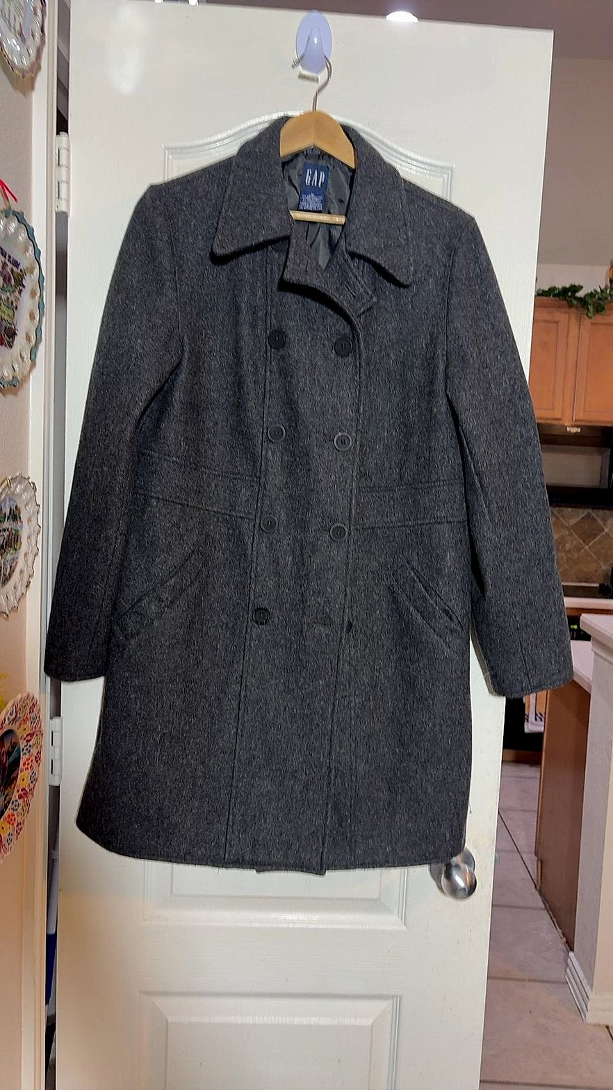 Vintage GAP Charcoal Gray Wool-Blend Double-Breasted Car Coat, Women's Size M