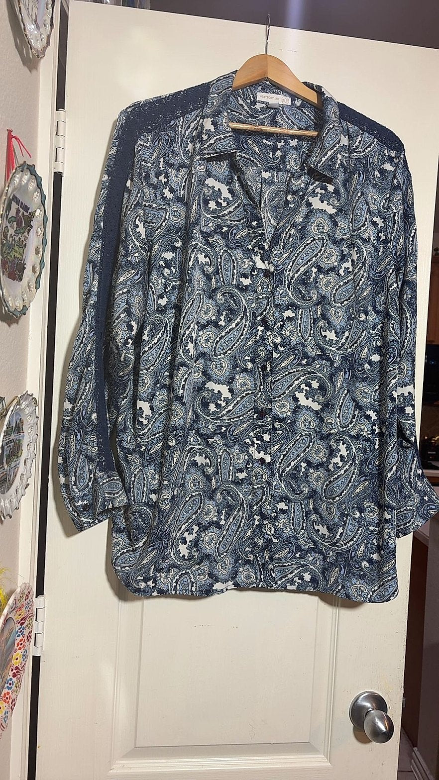 Westport 1962 Women's Blue Paisley Button-Up Blouse, Size 3X