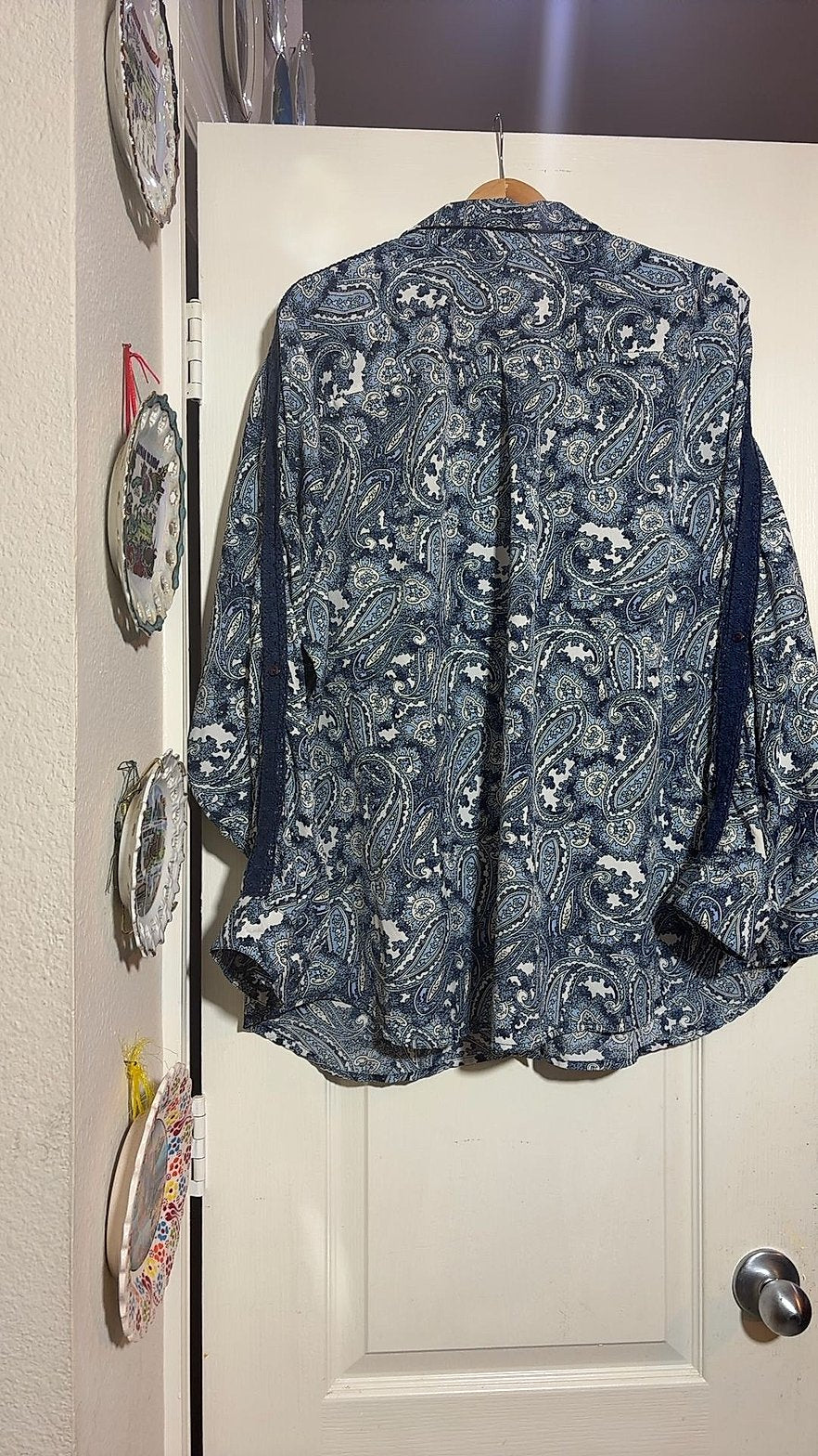 Westport 1962 Women's Blue Paisley Button-Up Blouse, Size 3X