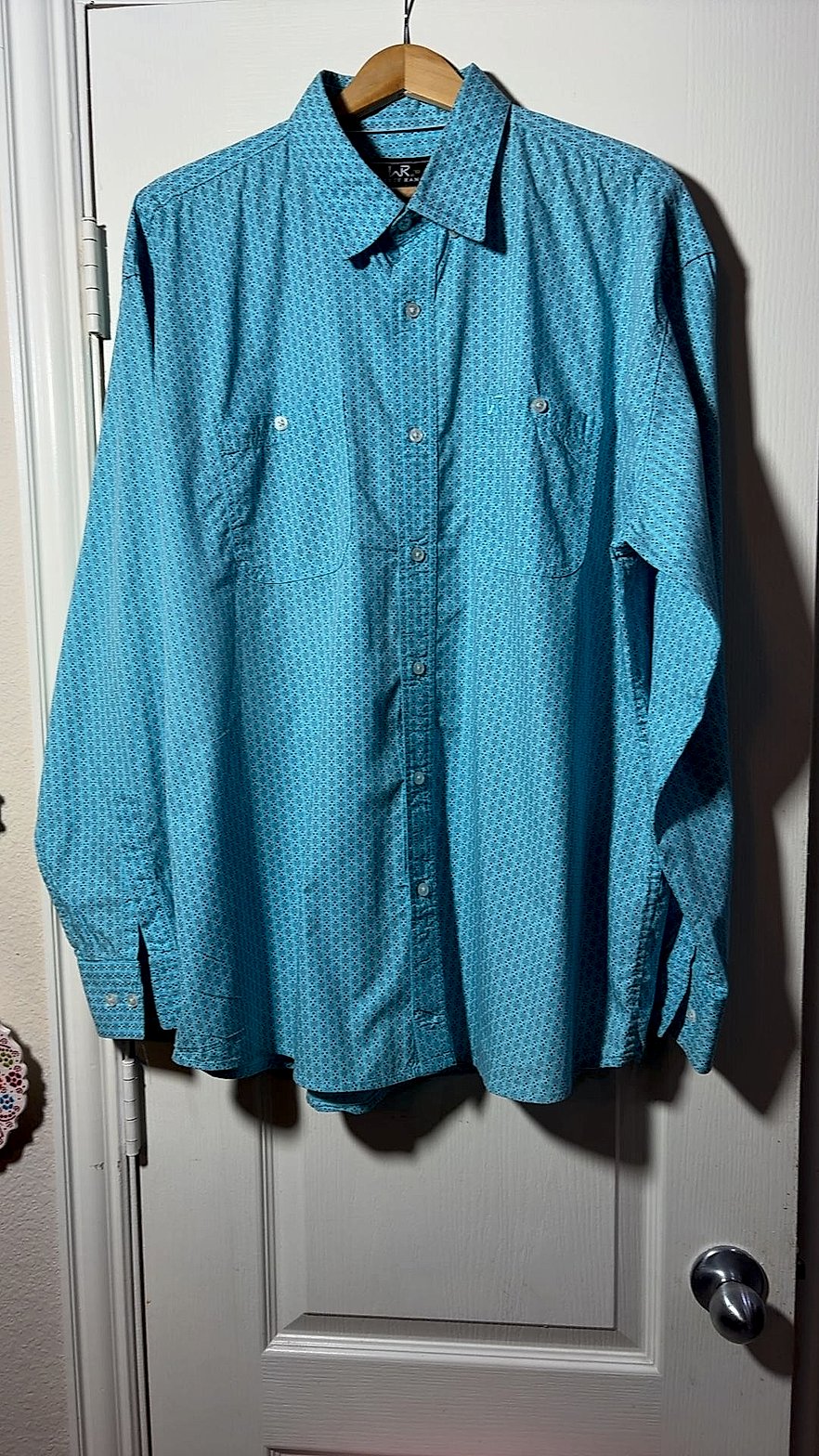 Whiskey Ranch by Whiskey Bent Hat Co. Men's Turquoise Geometric Print Long Sleeve Western Button-Down Shirt, Size XXL