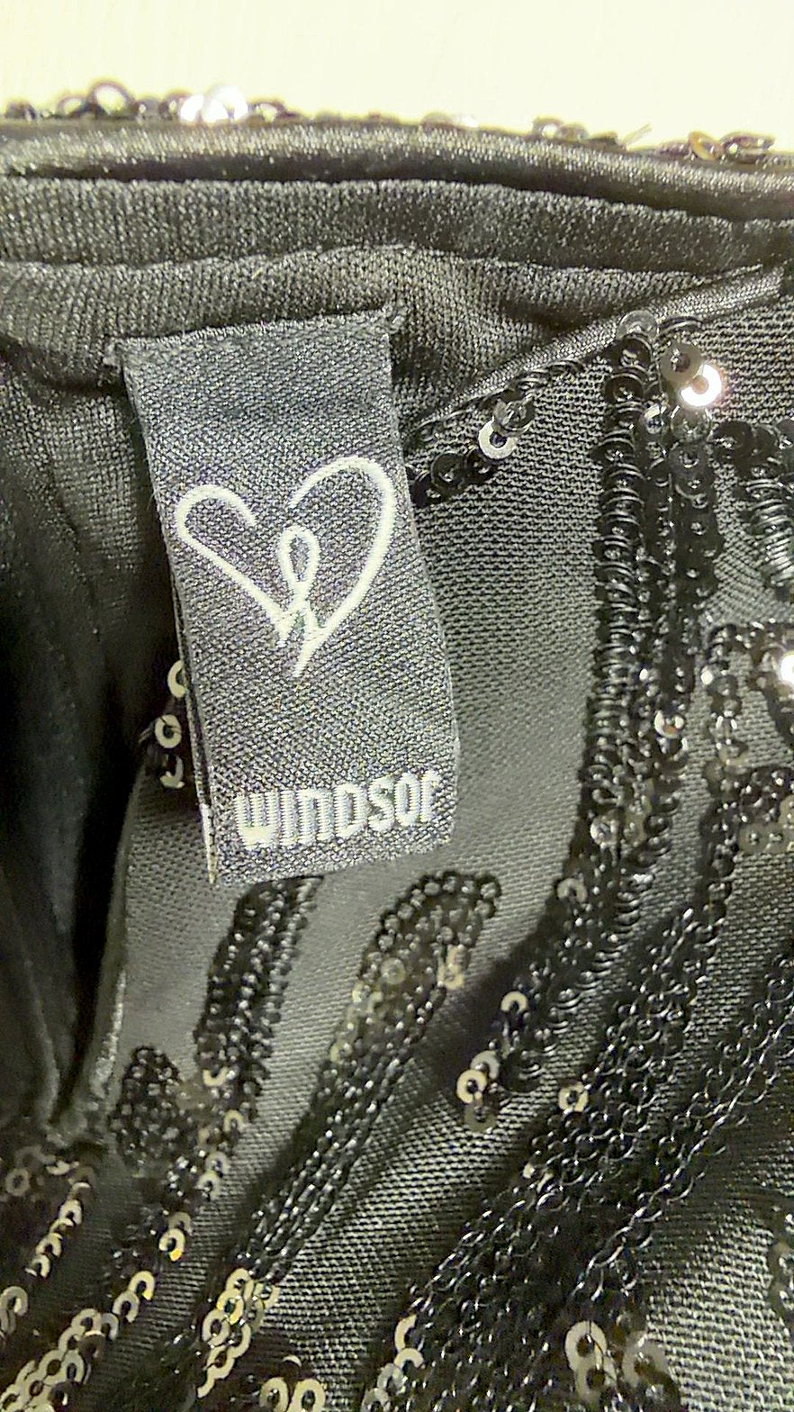 Windsor Black Sequin Mermaid Maxi Gown, Sleeveless with Geometric Sequin Pattern