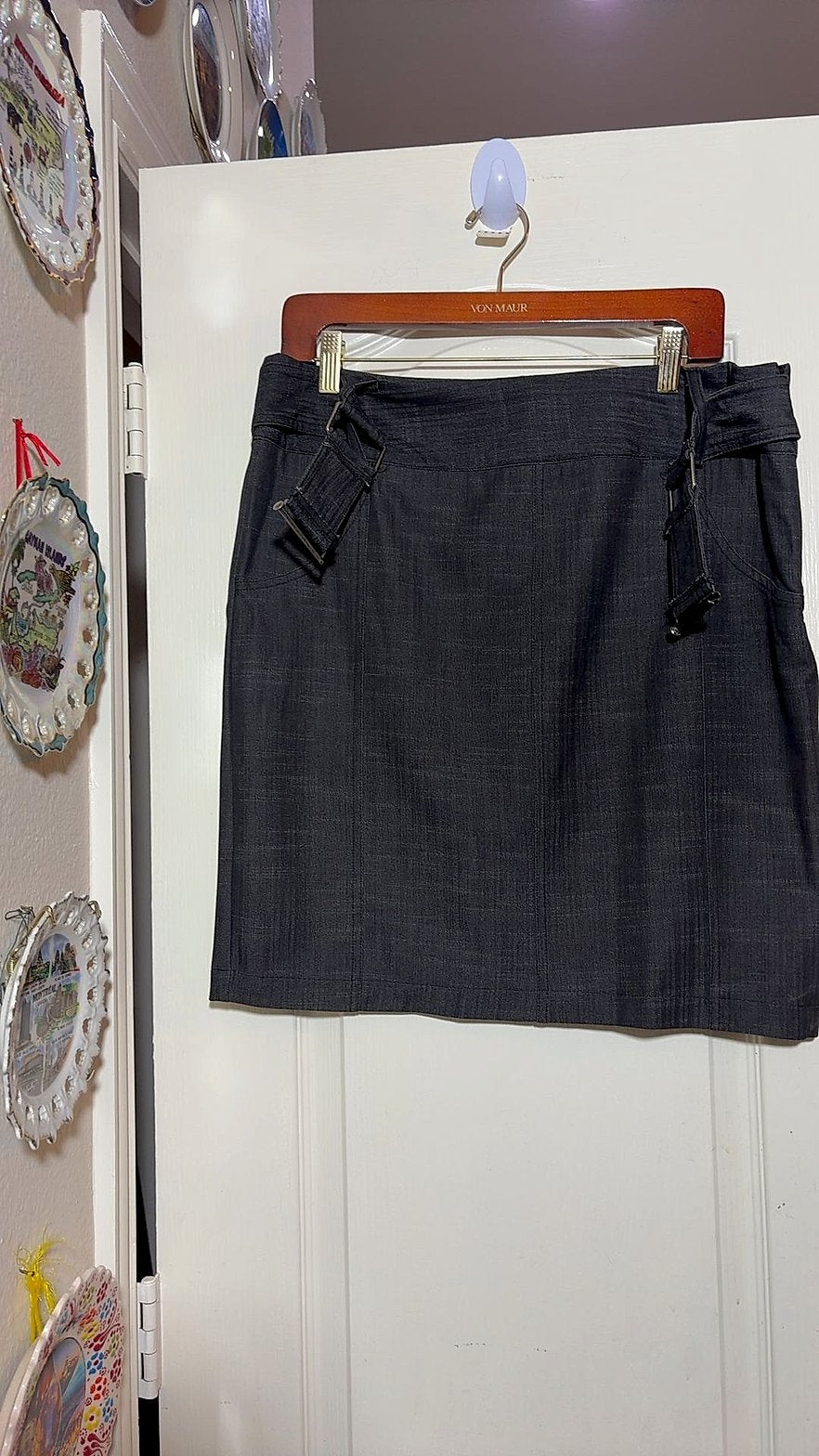 Women's Chambray Denim Ruffle-Front Peplum Jacket & Skirt Two-Piece Set