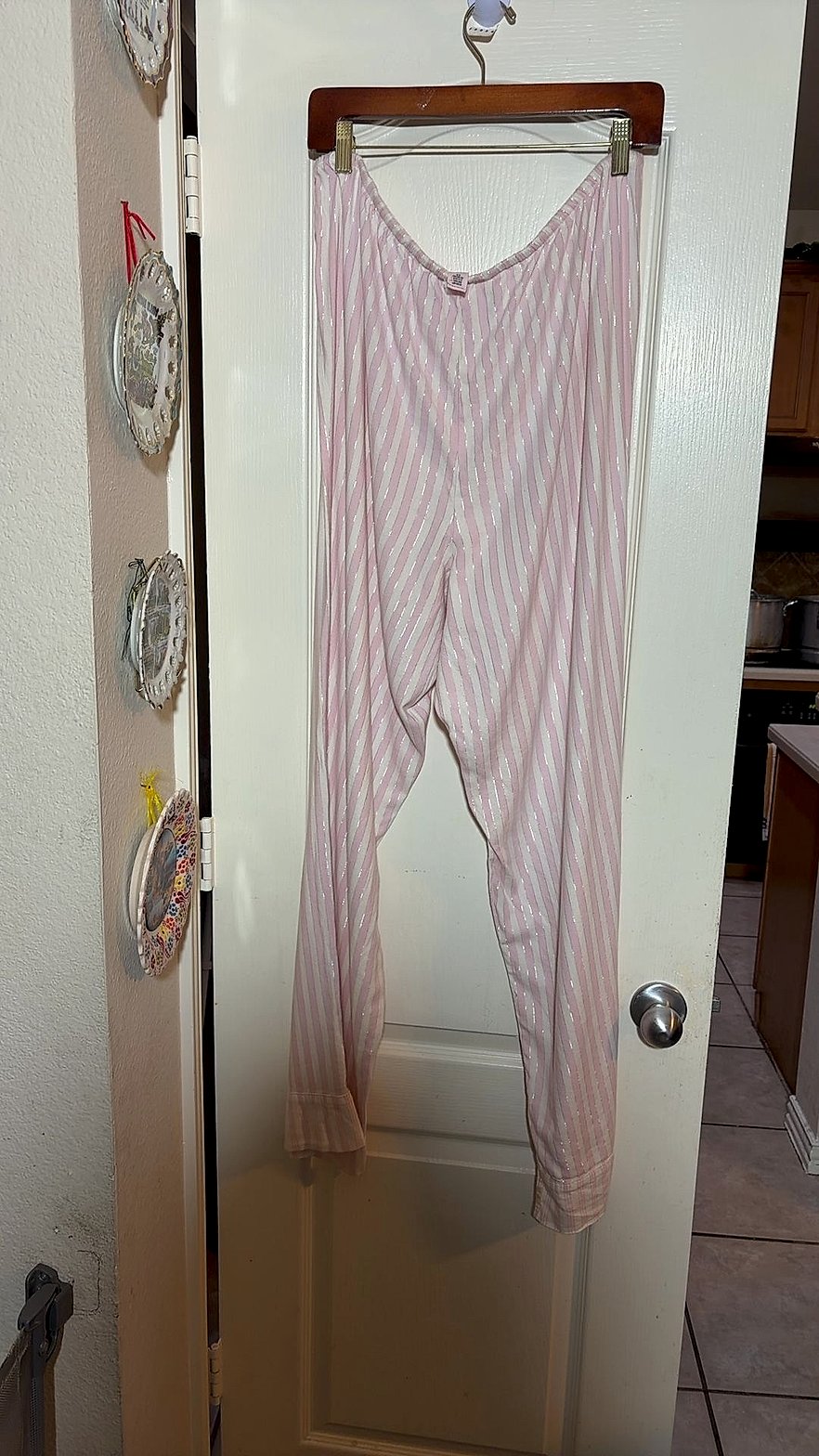 Victoria's Secret Pink & White Metallic Stripe Sleep Shirt / Pajama Top, Size XL