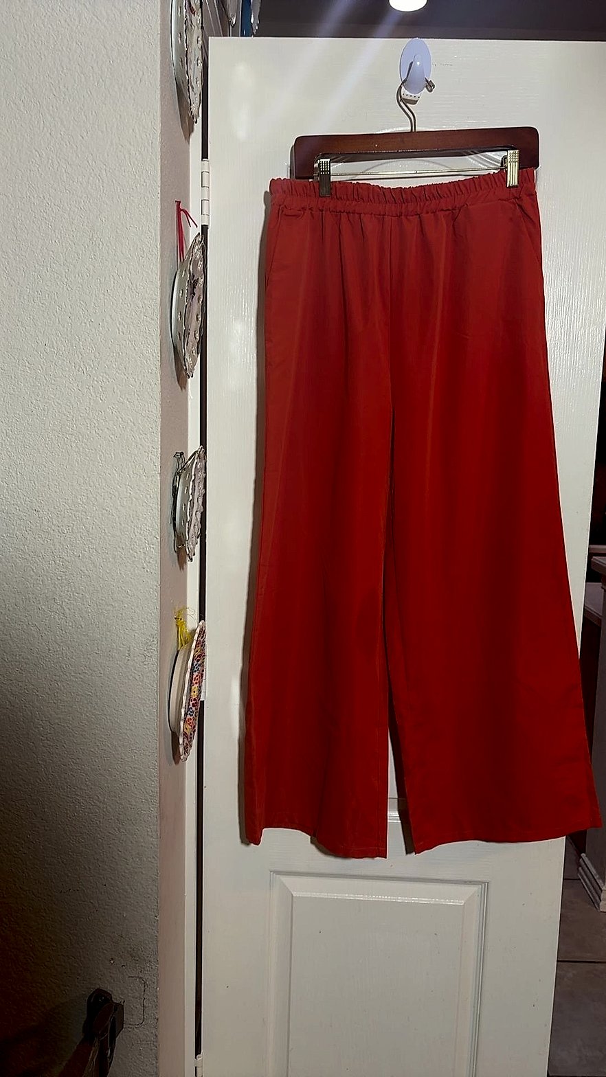 Women's Red-Orange Wide-Leg Elastic-Waist Pull-On Palazzo Pants, Size 16