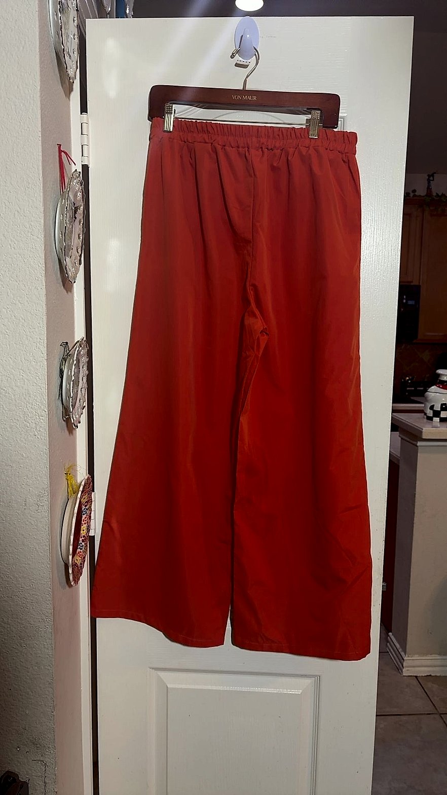 Women's Red-Orange Wide-Leg Elastic-Waist Pull-On Palazzo Pants, Size 16