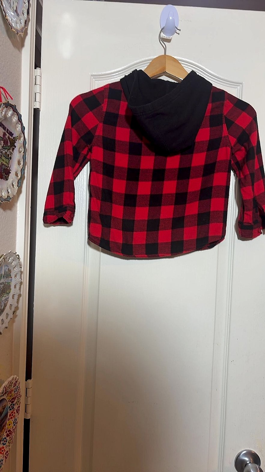 Wonder Nation Toddler Boys Red & Black Buffalo Plaid Hooded Flannel Shirt, Size 5T