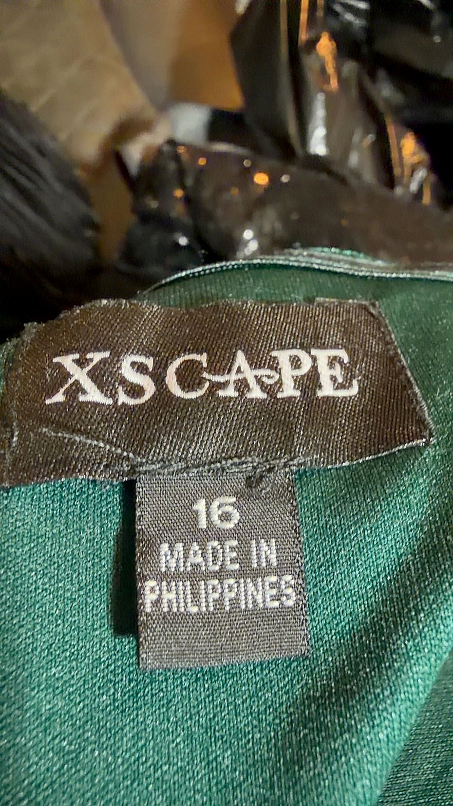 Xscape Emerald Green Velvet Ruched Sleeveless Evening Gown, Size 16