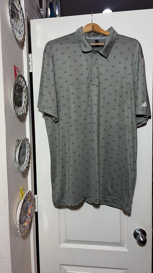 adidas Men's Golf Polo Shirt, Gray with Allover Logo Print, Size XL