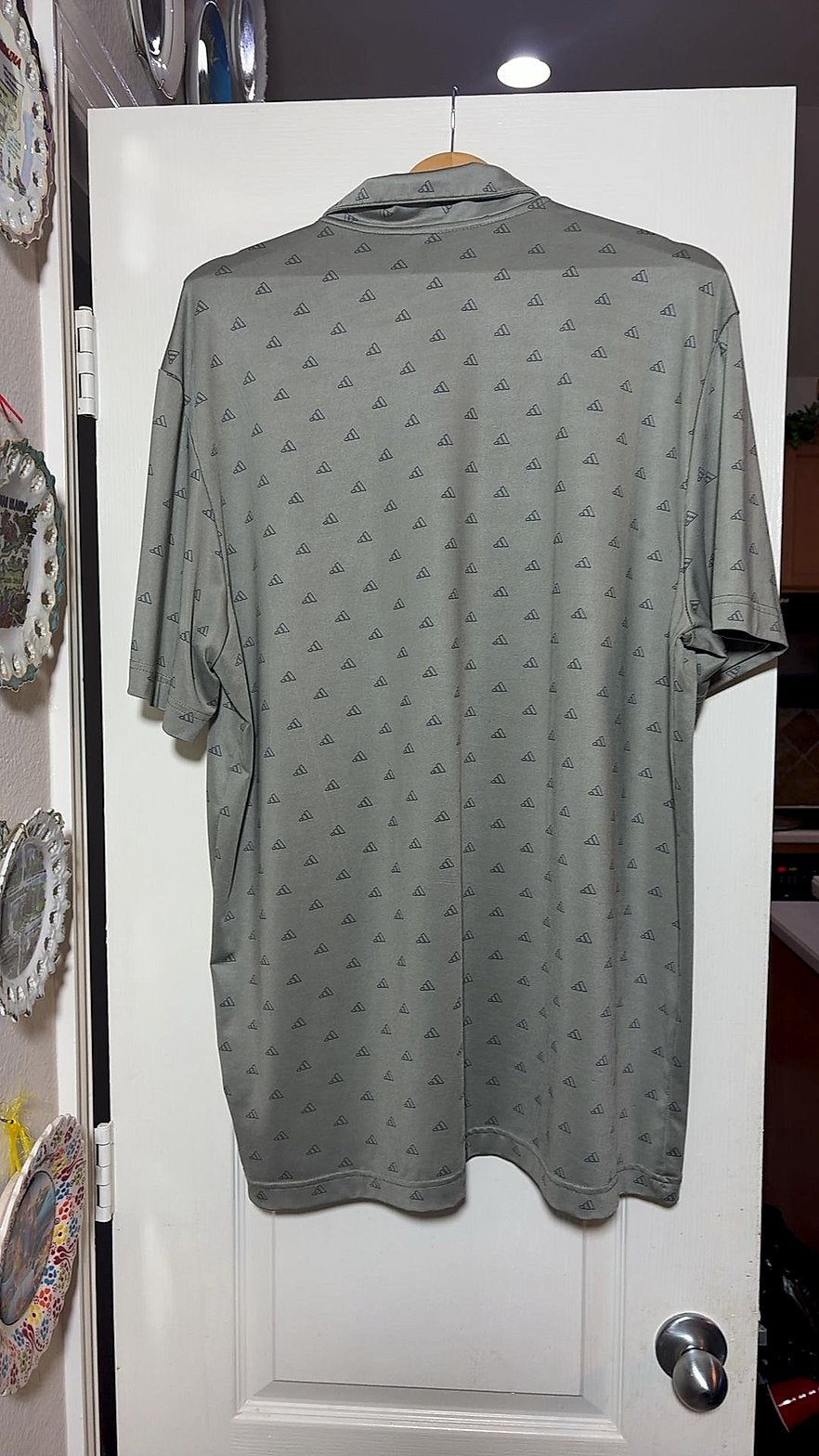 adidas Men's Golf Polo Shirt, Gray with Allover Logo Print, Size XL