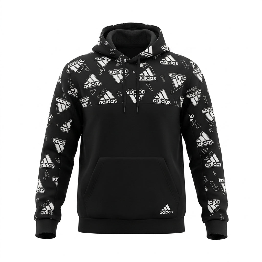 Adidas M FL GFX Allover Print Pullover Hoodie Black Size L