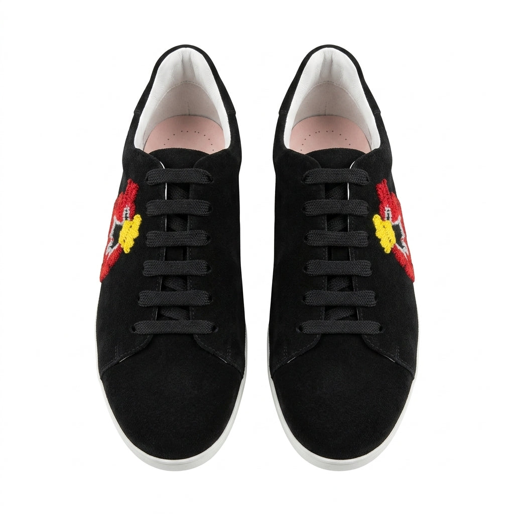 Emporio Armani Women's Black Suede Embroidered Floral Lace-Up Sneakers