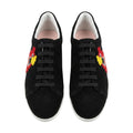 Emporio Armani Women's Black Suede Embroidered Floral Lace-Up Sneakers